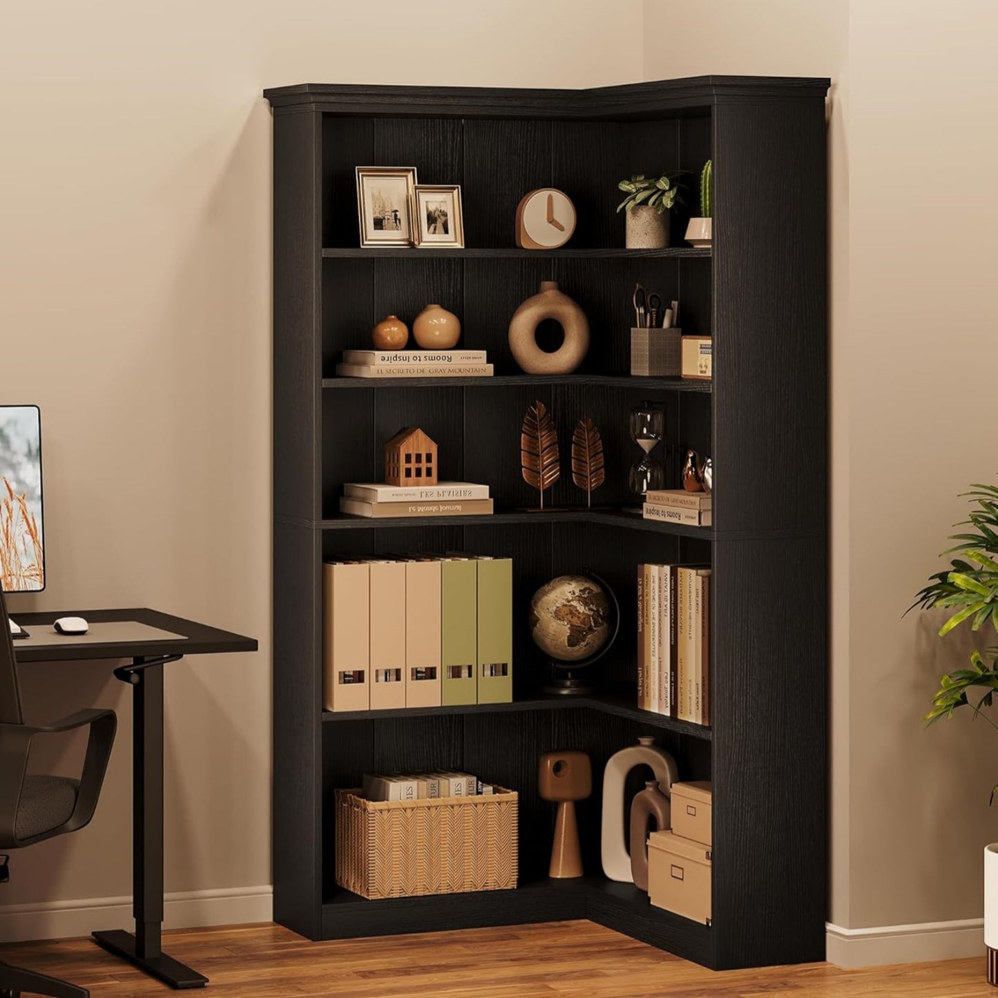Garvee Large 5-Tier L-Shaped Corner Bookshelf, 35.5 x 35.5 x 72.8"