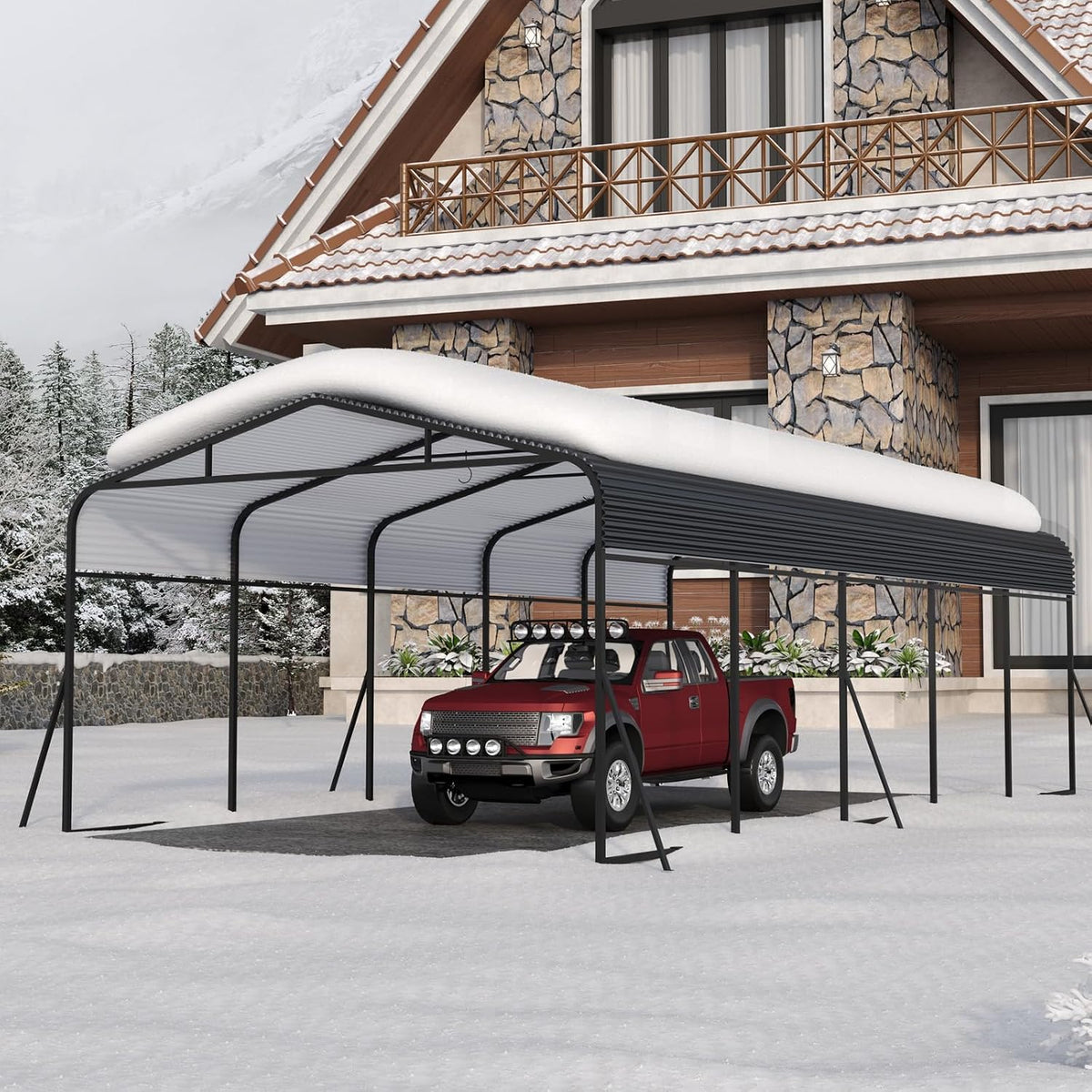 Riedhoff Metal Carport, Heavy Duty, Gray