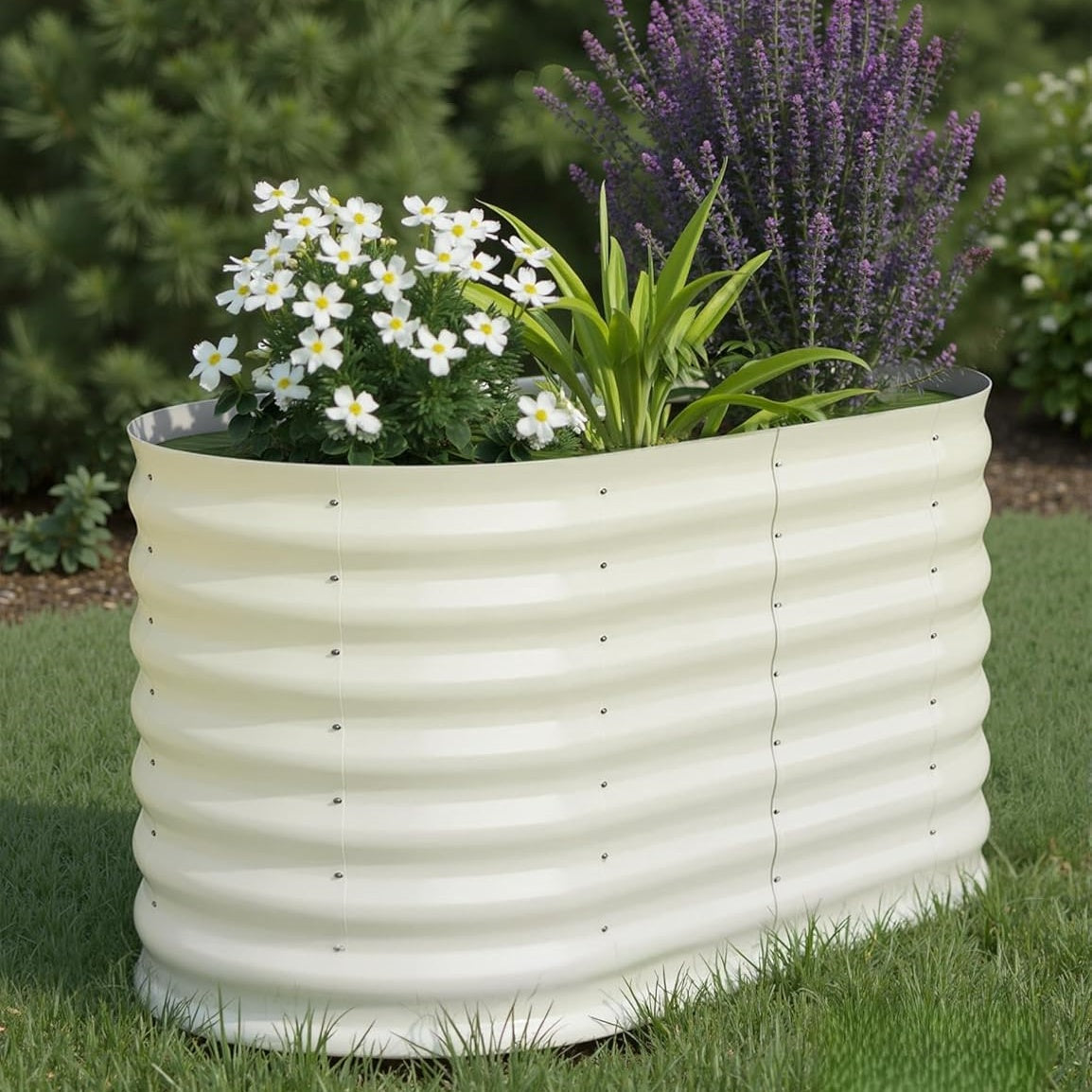 WildBreak Oval Steel Raised Garden Bed, 4 x 2 x 2 ft, Beige