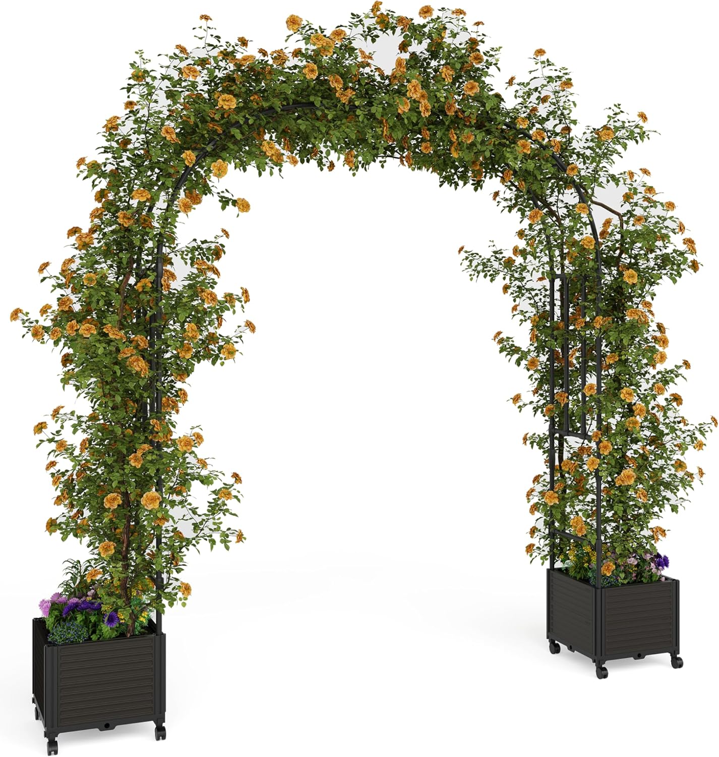 Garvee Metal Garden Arch Trellis for Climbing Plants, 2 Raised Planter Box, Black