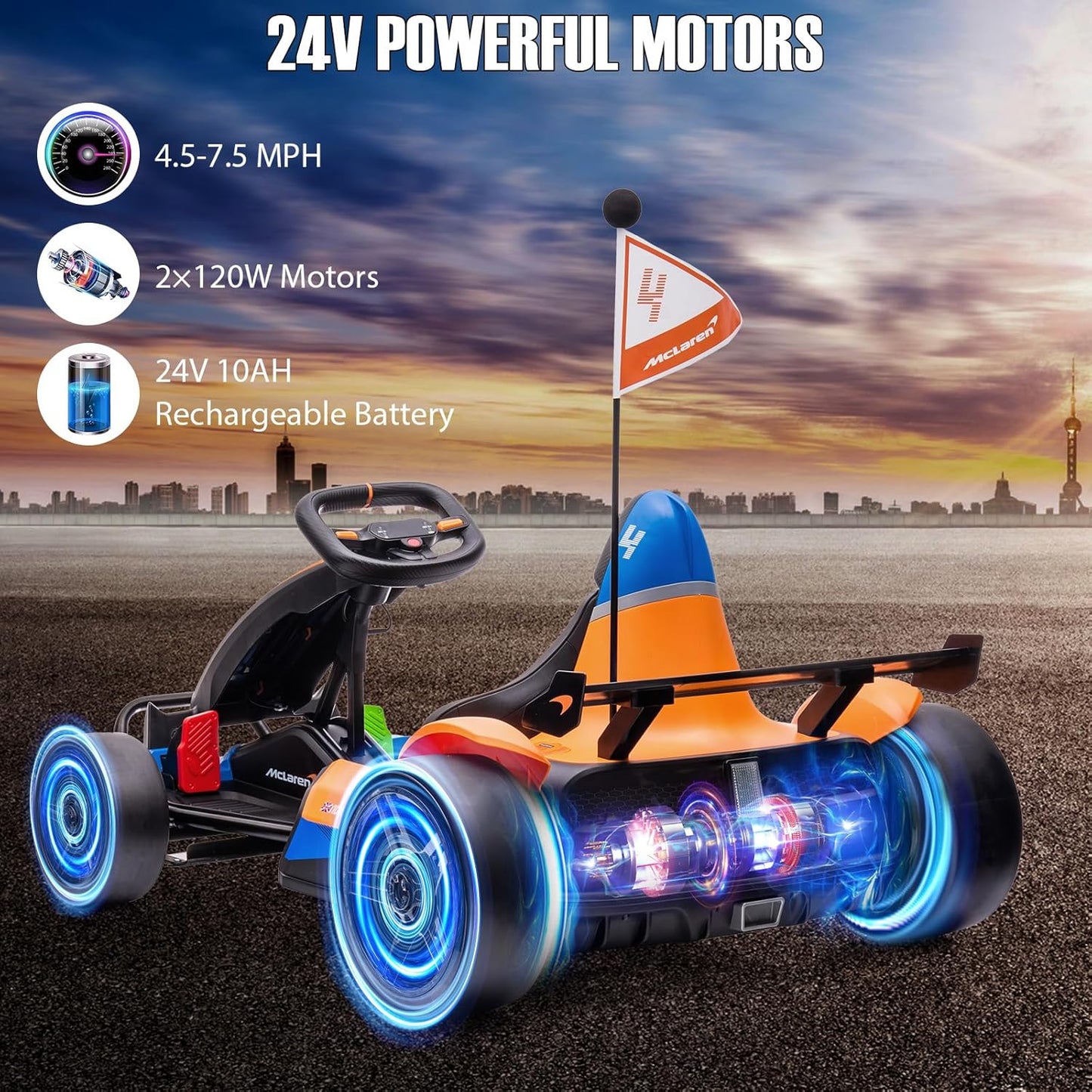 Garvee Kids Go Kart BDM0930, Hetoy Licensed McLaren, 10 Ah Battery, for Age 6+, Orange