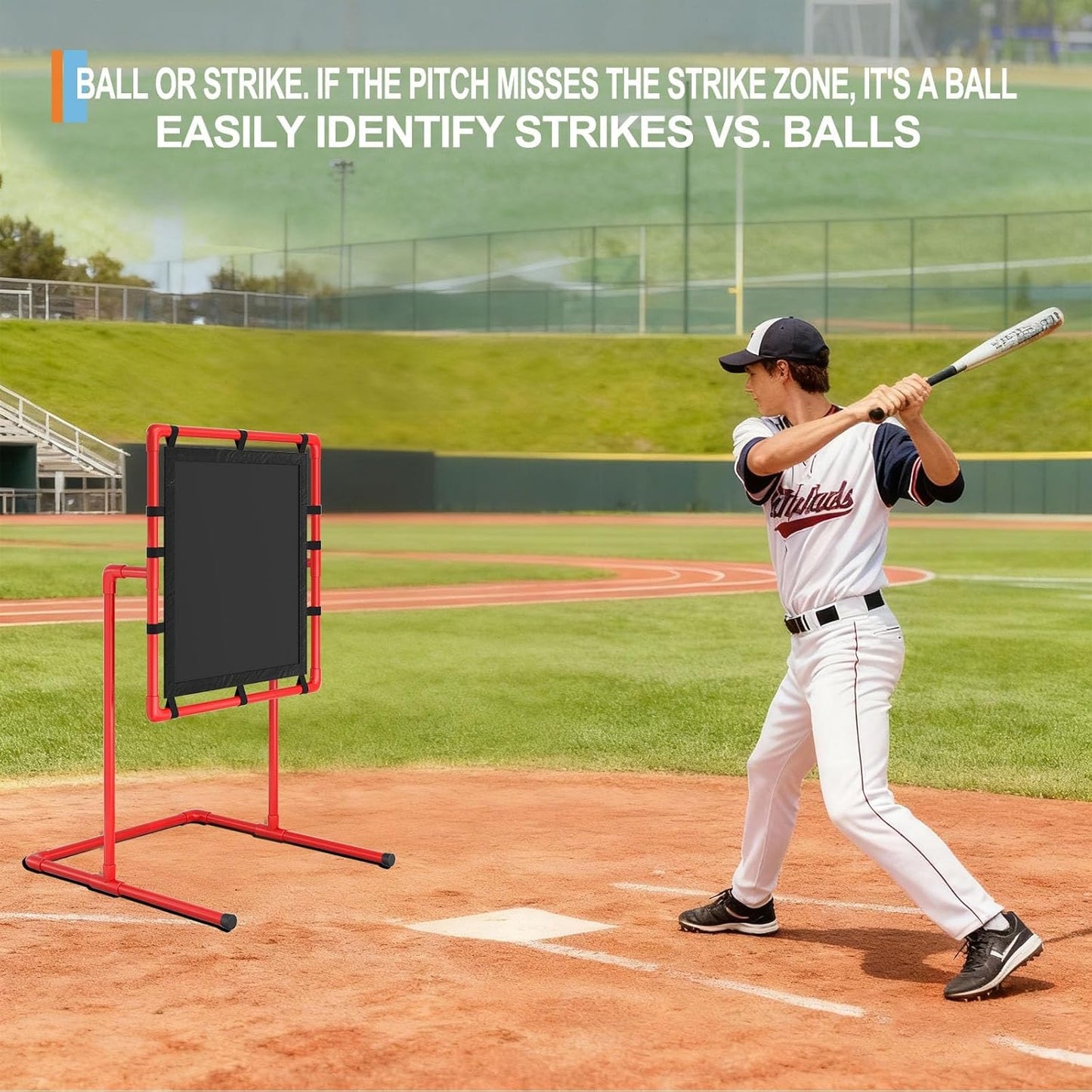 Garvee Baseball Strike Zone, Pitching Training, Easy to Set Up and Assemble, 27 x 26 x 49", Red