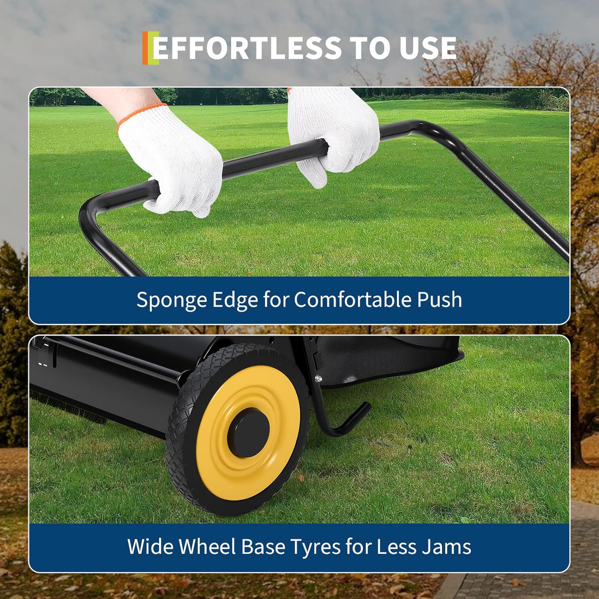 Riedhoff 26" Push Lawn Sweeper,4 Spinning Brushes, 7 Cu. Ft Capacity Collection Bag, Adjustable Height