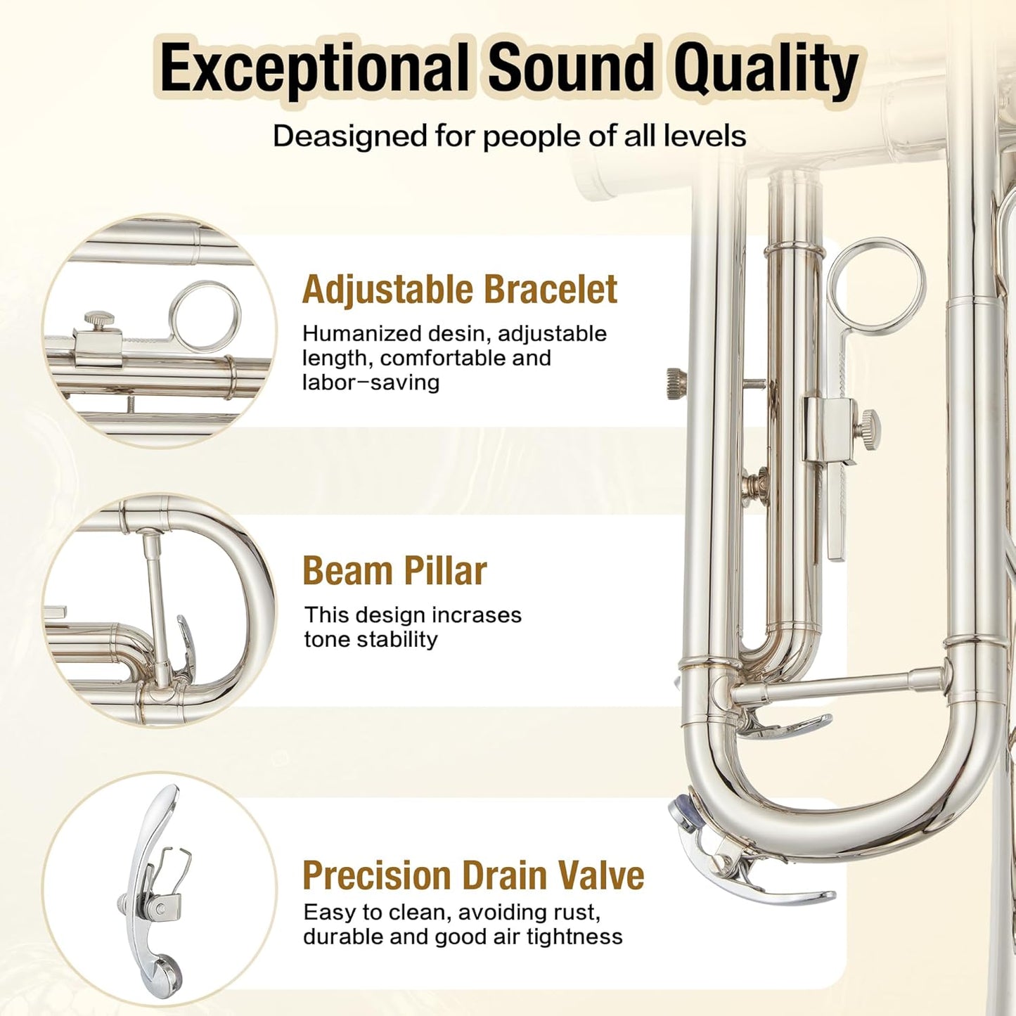 Garvee Bb Trumpet Lacquer Brass Complete Set for Beginners