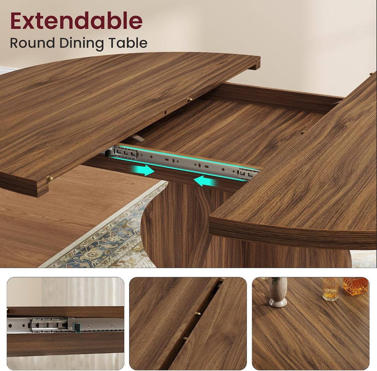 Riedhoff 47" to 63" Farmhouse Extendable Dining Table for 4-8