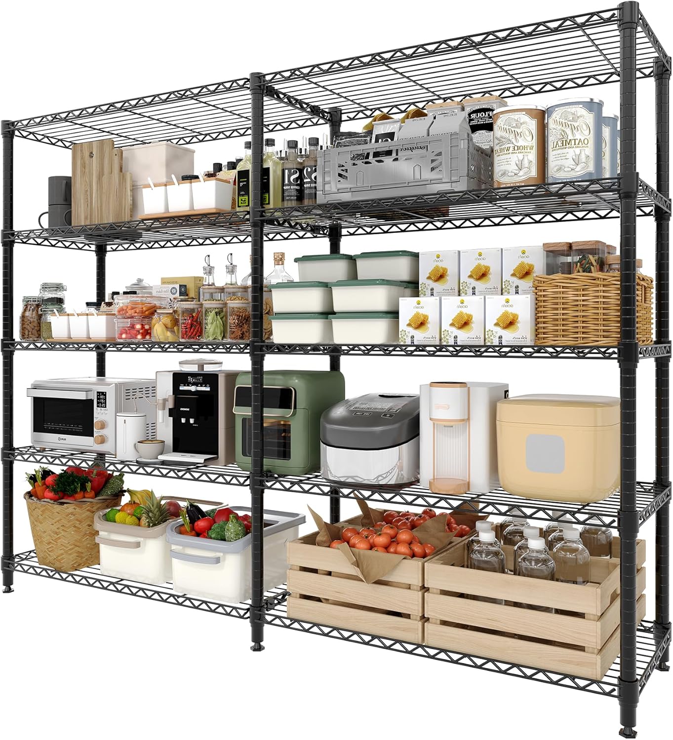 Garvee Metal Storage Shelves, Adjustable, H / L-shaped Shelf, Black