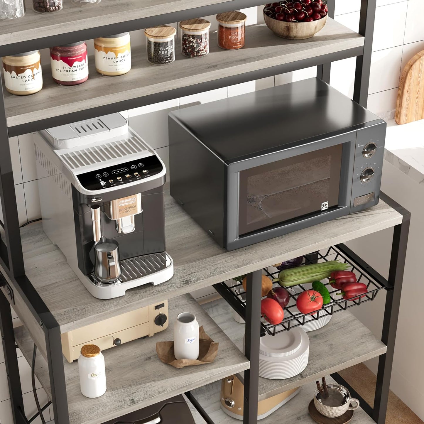 Garvee Kitchen Baker Rack with 2 Power Outlets, 6 Tier Storage Shelf, 35.4 x 15.7 x 59.1"
