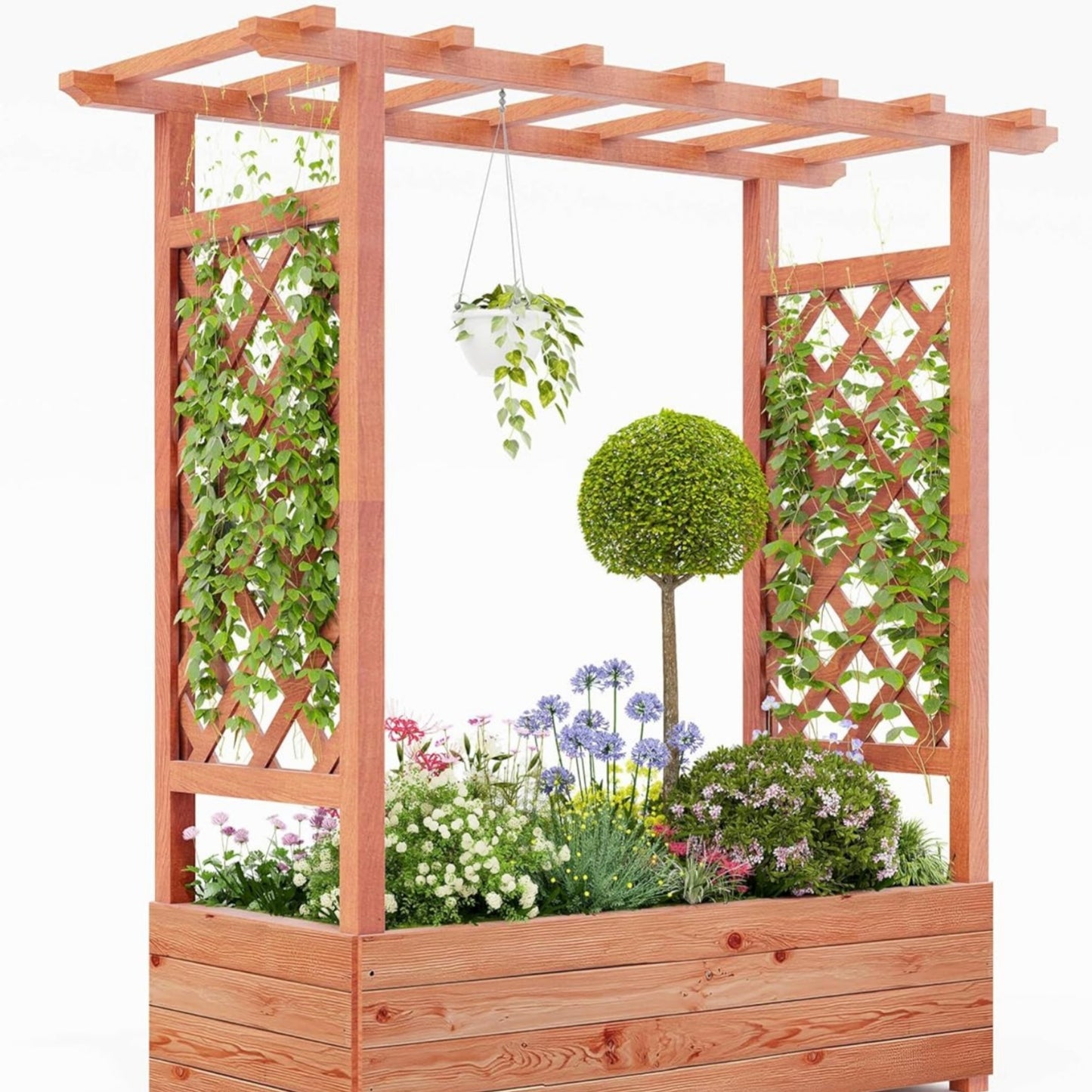 Riedhoff Wooden Raised Garden Bed with Trellis, Hanging Roof & Side Trellis