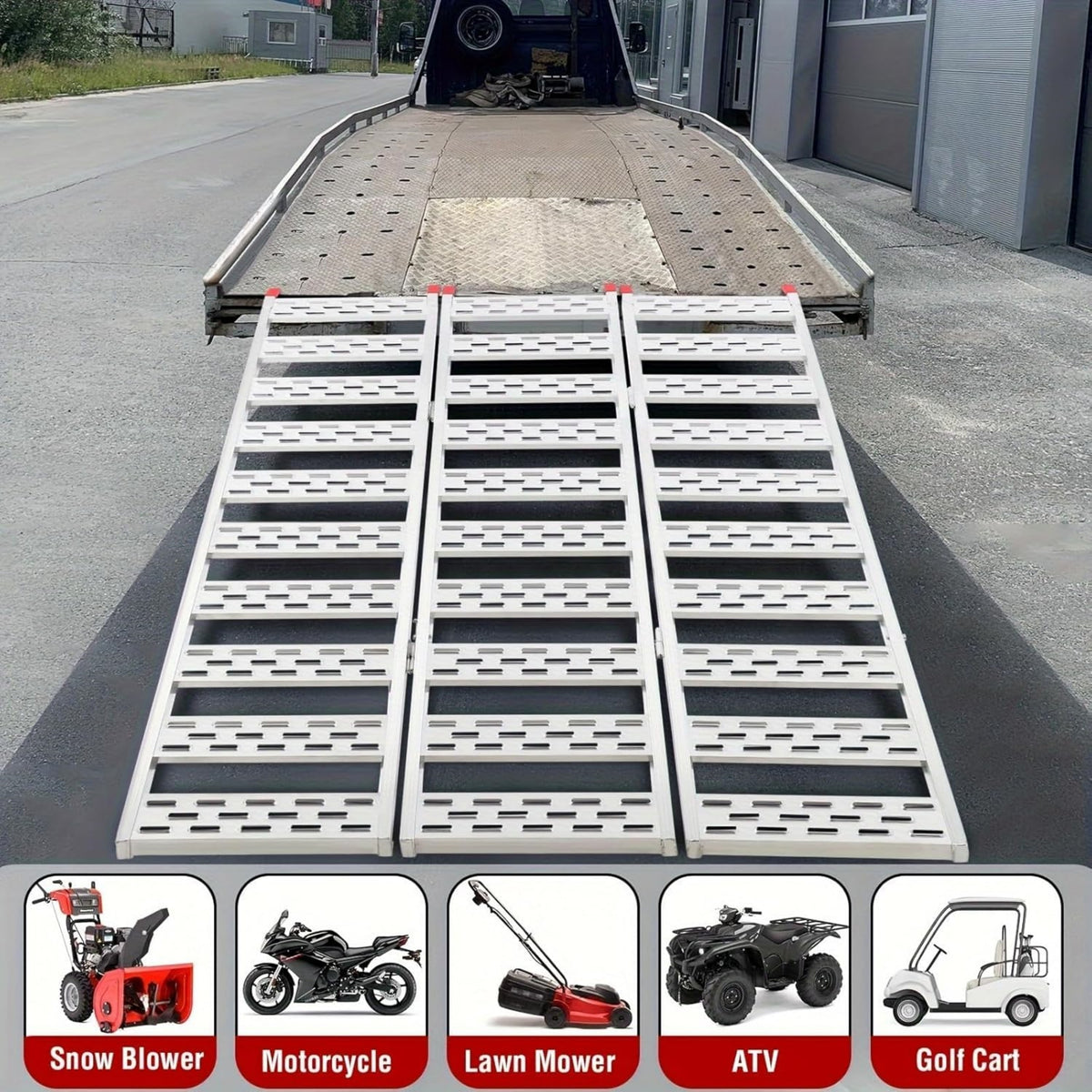 Riedhoff Tri-Fold Ramps, Atv Pickup Truck Ramps, 76" x 50", Silver
