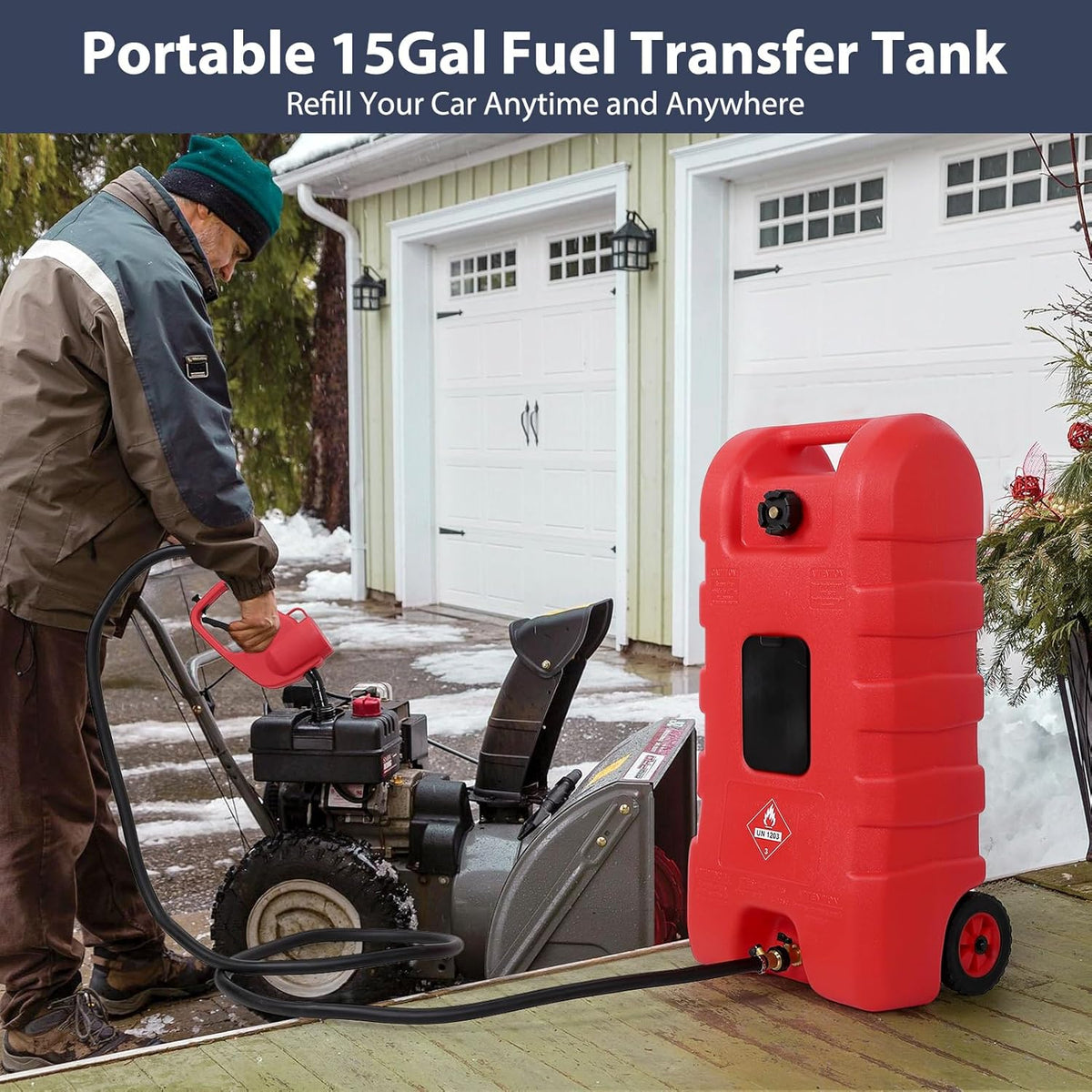 Riedhoff 15.06 Gallon Portable Gas Can, Fluid Transfer Siphon Pump & 10' Delivery Hose