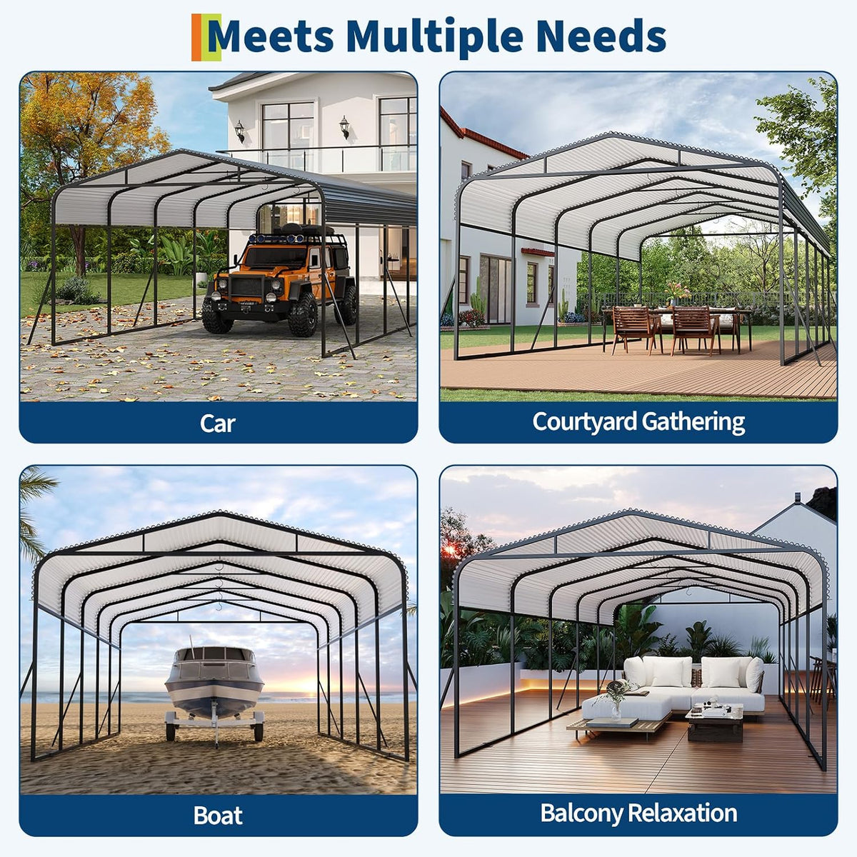 Riedhoff Metal Carport, Heavy Duty, Gray