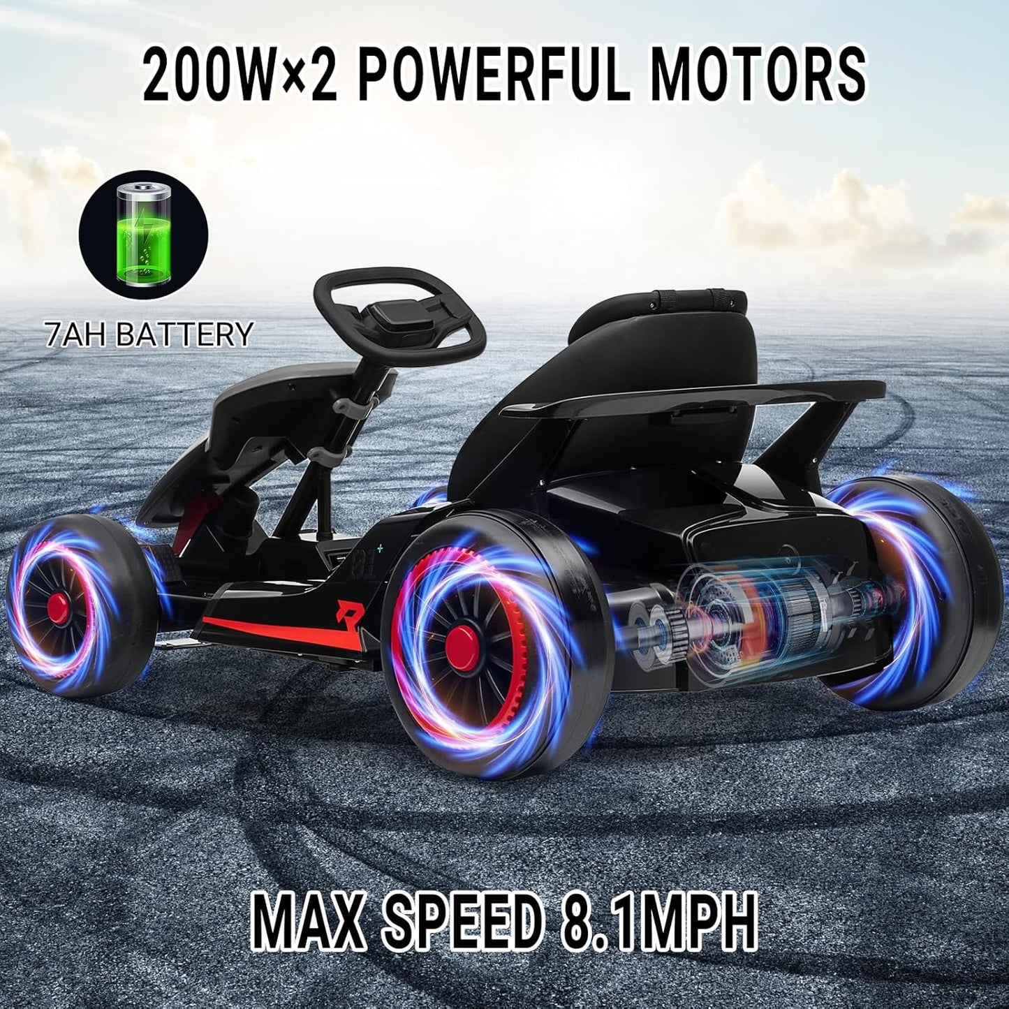 Garvee Kids Electric Drift Go-Kart, 24V 7AH Battery, 2*150W Motors, Outdoor Ride On Toy