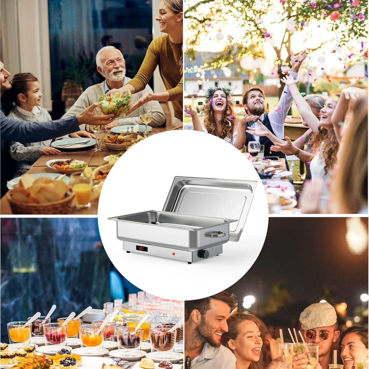 Garvee 9 QT Electric Chafing Dish with Lid, Silver