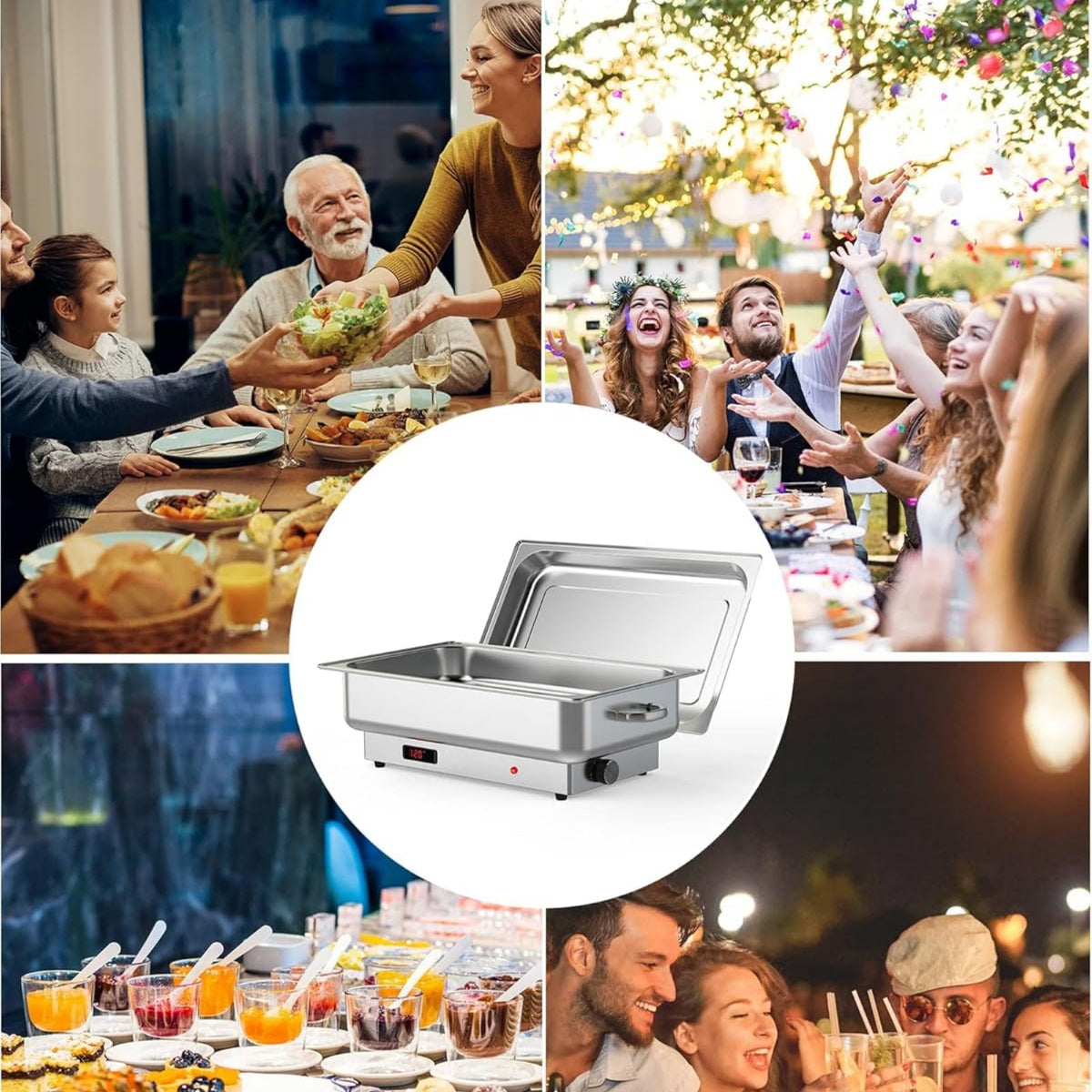 Garvee 9 QT Electric Chafing Dish with Lid, Silver