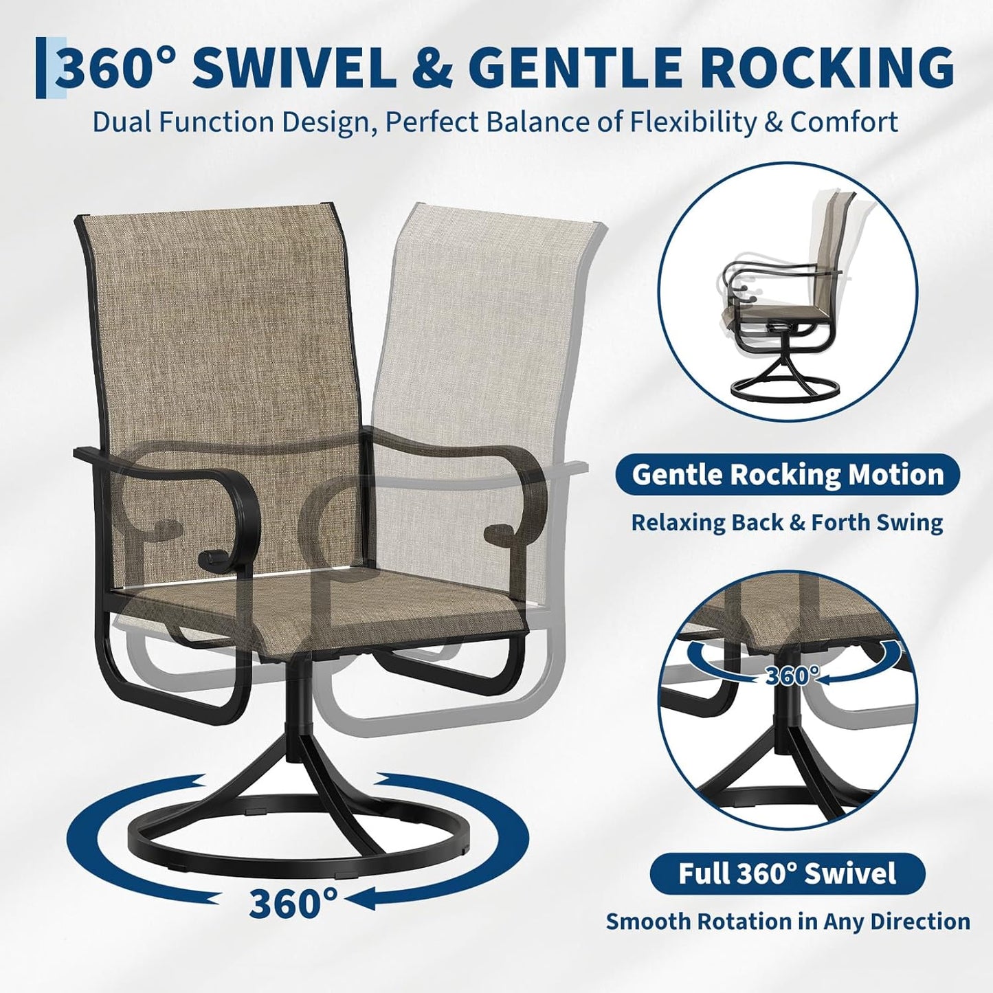Riedhoff Patio Swivel Chairs Set of 2, with High Back, 23 x 20 x 40"