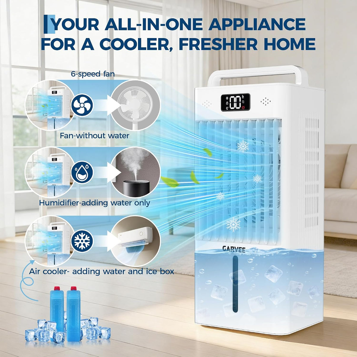 Riedhoff 45 Watt Evaporative Air Cooler FK2408Y, 6-Speed, White