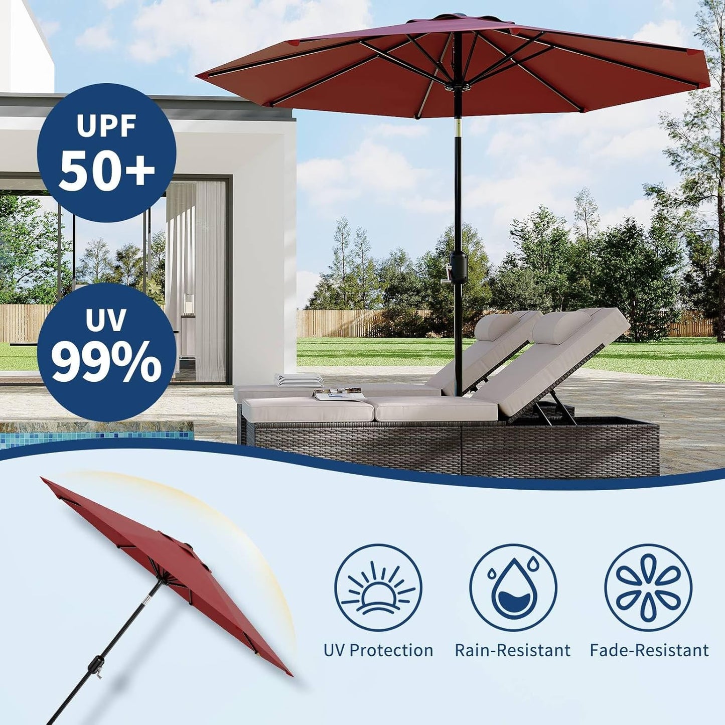 Garvee Outdoor Octagon Patio Umbrella, 8.69 x 8.69 x 7.87 ft, 8 Sturdy Ribs