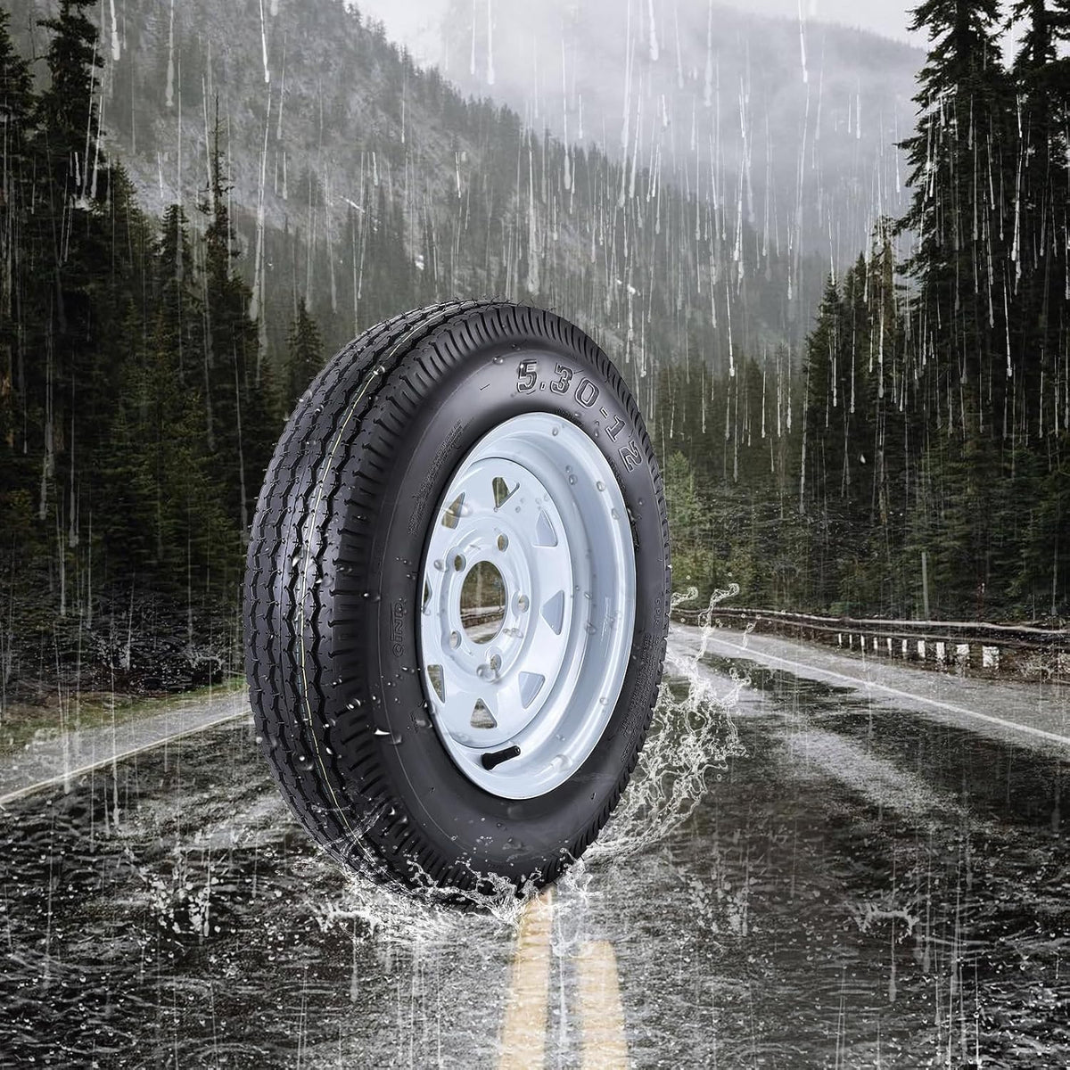 Riedhoff 5.30-12 Trailer Tires 2 Pack, with 12'' Rims, 5 Lug on 4.5", Load Range C, 6 PR, Black