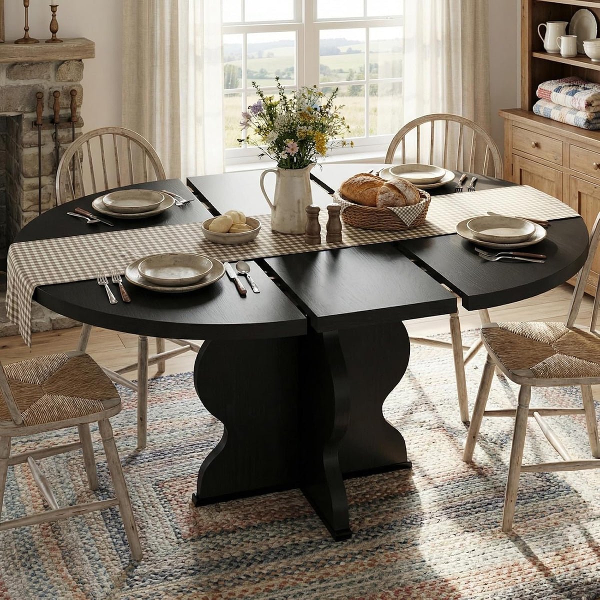 Riedhoff 47" to 63" Farmhouse Extendable Dining Table for 4-8