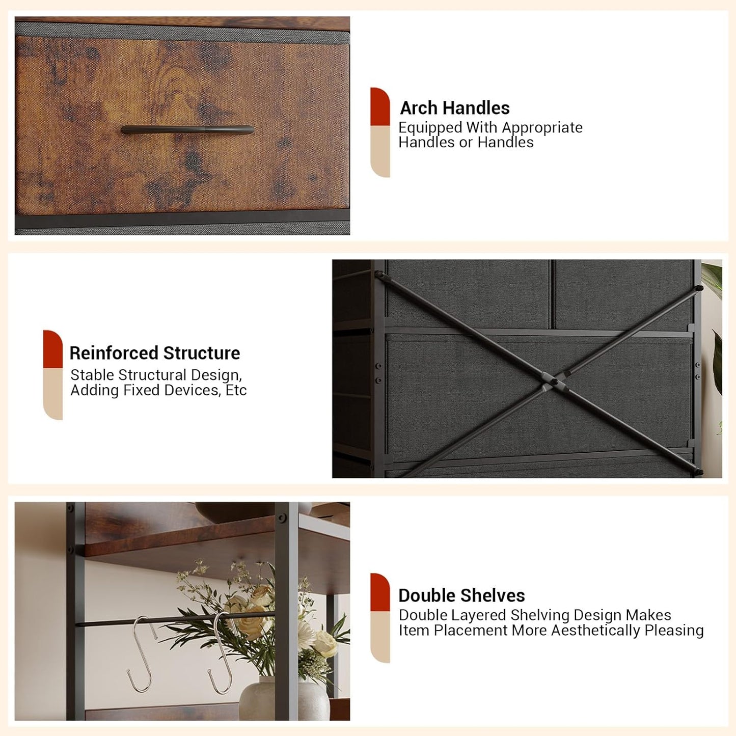 Garvee 5 Drawer Dresser for Bedroom, Wood Top, with Storage Organizer Fabric Bins
