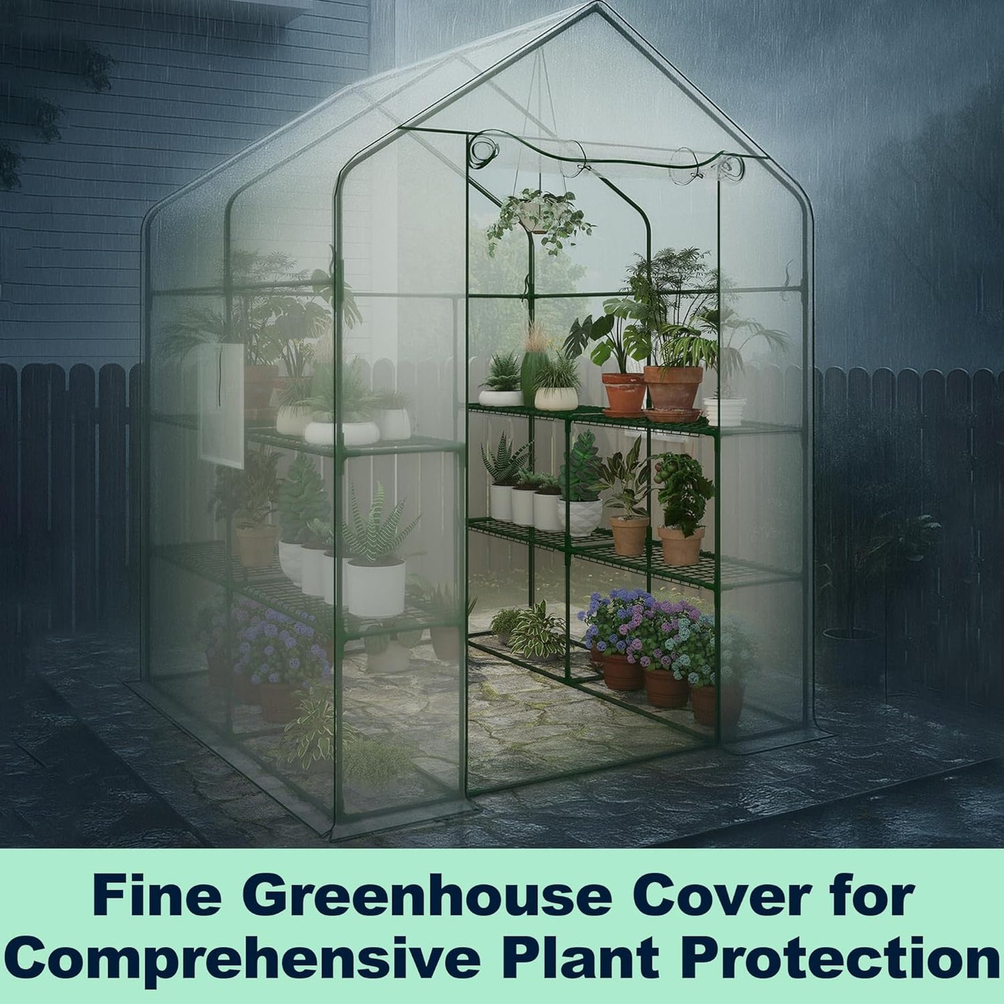 Garvee Walk-in Greenhouse 56.3" x 56.3" x 76.8", PE Cover, 3-Tier 12 Shelf, Clear