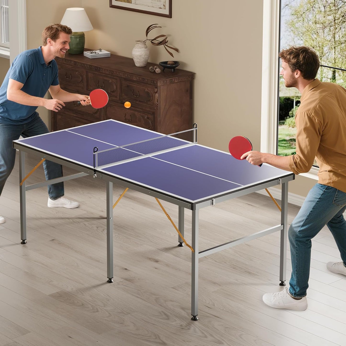 Riedhoff Portable Table Tennis Table, Ultra-Compact Design with Net, 2 Paddles & 3 Balls