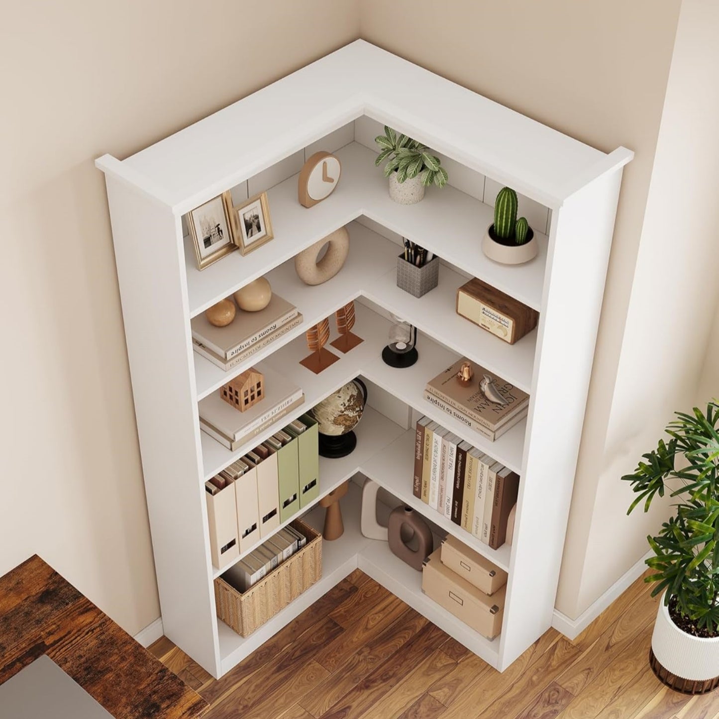 Garvee Large 5-Tier L-Shaped Corner Bookshelf, 35.5 x 35.5 x 72.8"