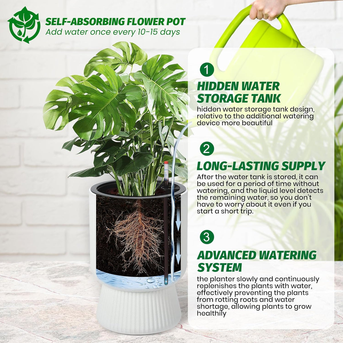Riedhoff 14.2" Planters Pots Set of 2, with Inner Bucket & Water Level Monitor