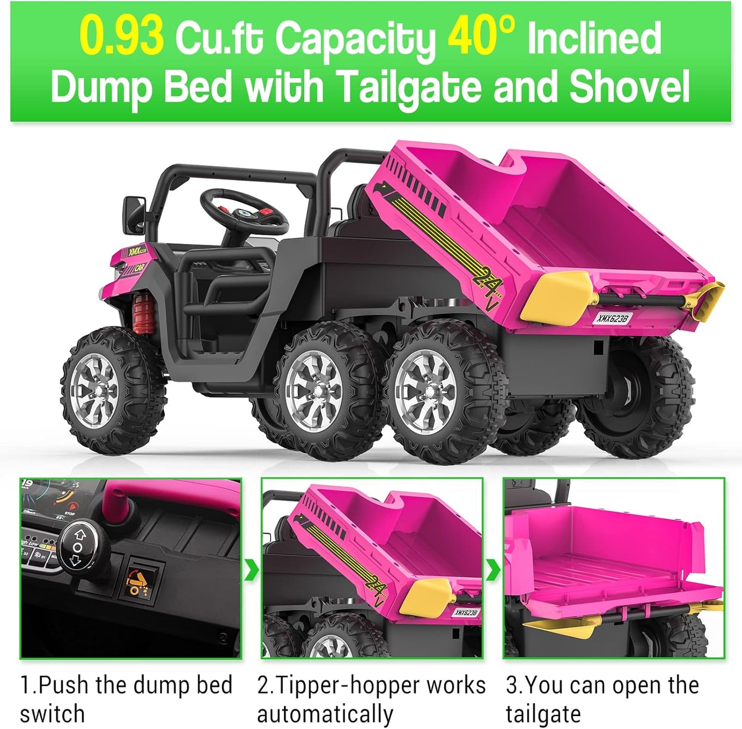 Garvee 24V Ride On Dump Truck for Kids, 4 x 75W Motors