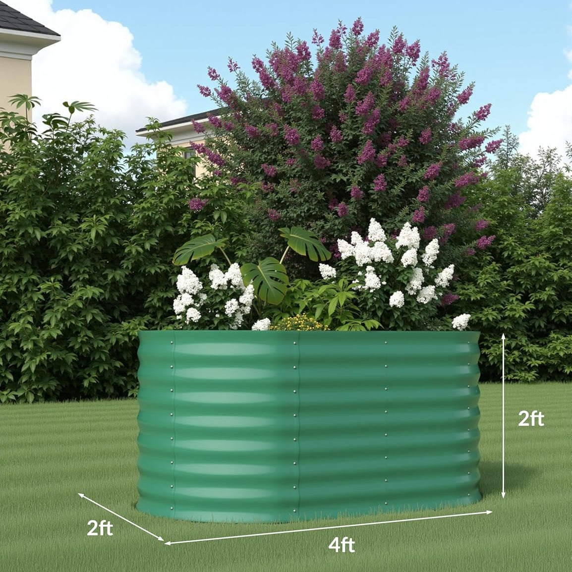 Goldensoil 2 Pack Raised Garden Bed Outdoor, 4x2x2 ft Large Metal Planter Box for Flower,Green