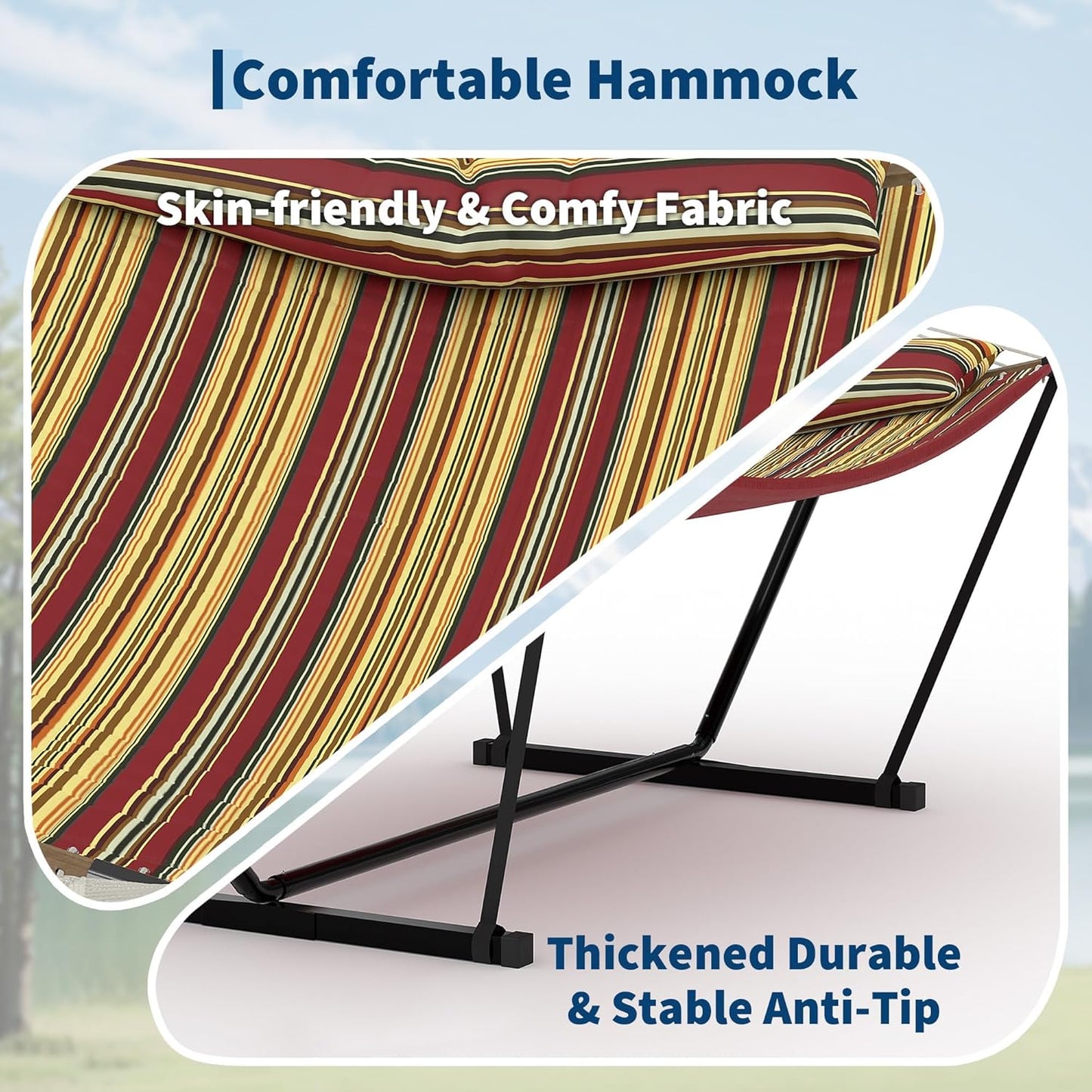 Garvee Double Hammock with Stand, Heavy Duty with Balance Rope