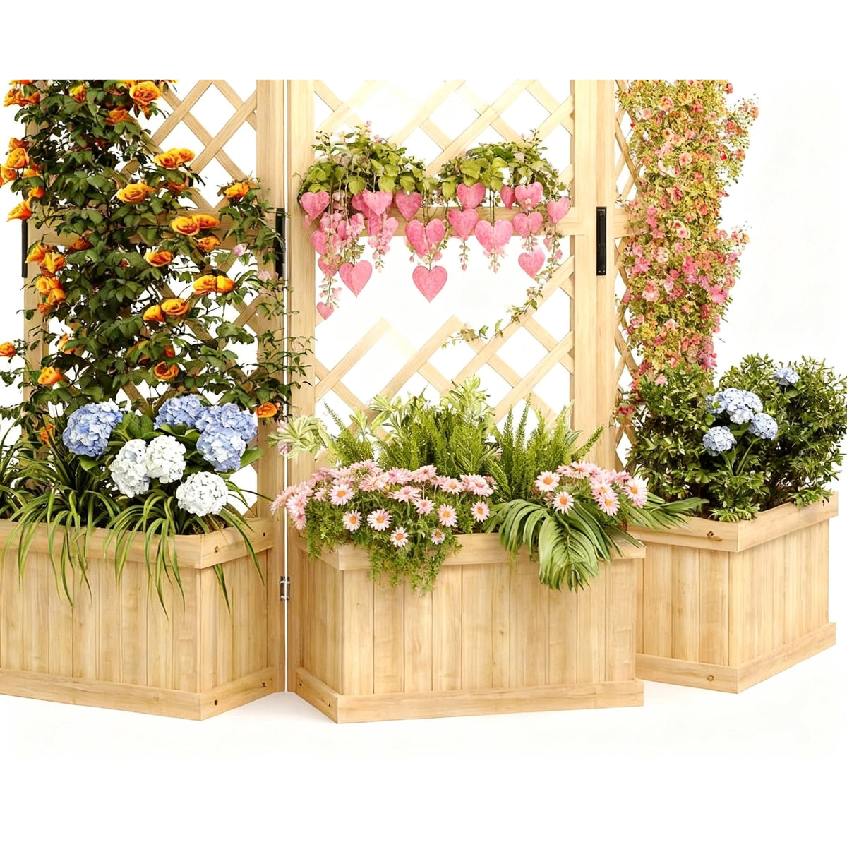 Riedhoff Outdoor Planter Boxes with 3 Privacy Screen, 62 x 10.39 x 65", Drain Holes, Oak