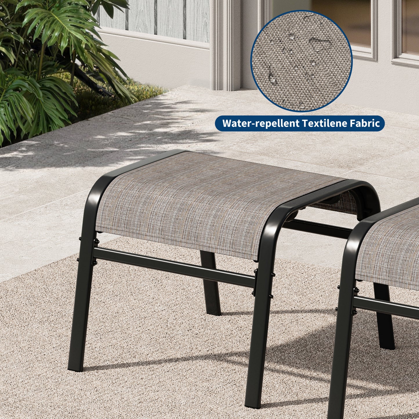Garvee Stackable Outdoor Ottomans Set of 2,All-Weather Textilene Foot Stool with Metal Frame