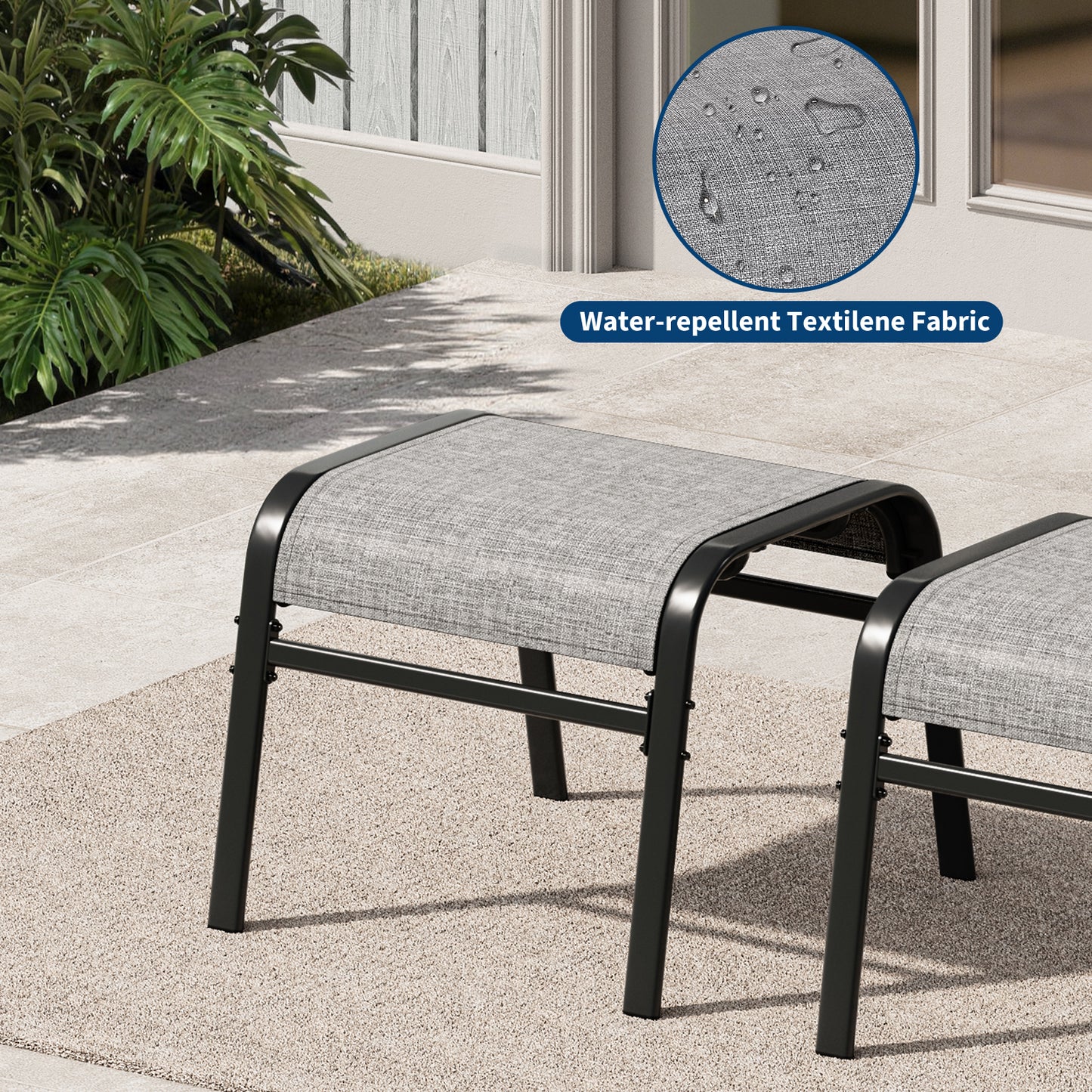 Garvee Stackable Outdoor Ottomans Set of 2,All-Weather Textilene Foot Stool with Metal Frame