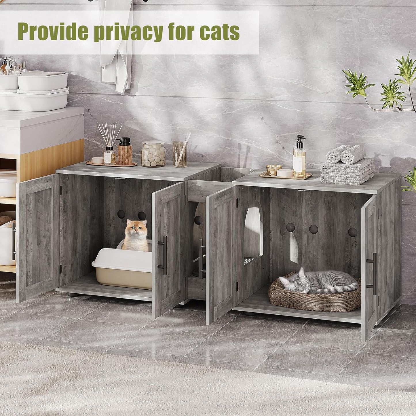 Garvee Litter Box, Enclosure with Double Room, for 2 Cats, 55 x 17.7x 22.5"
