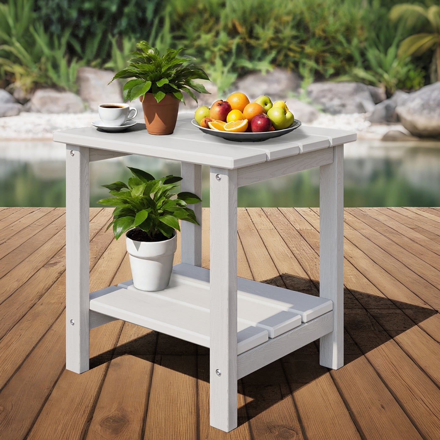 Garvee 2-Tier HDPE All Weather Adirondack Outdoor Side Table, 17.71" x 15.35" x 18.11"