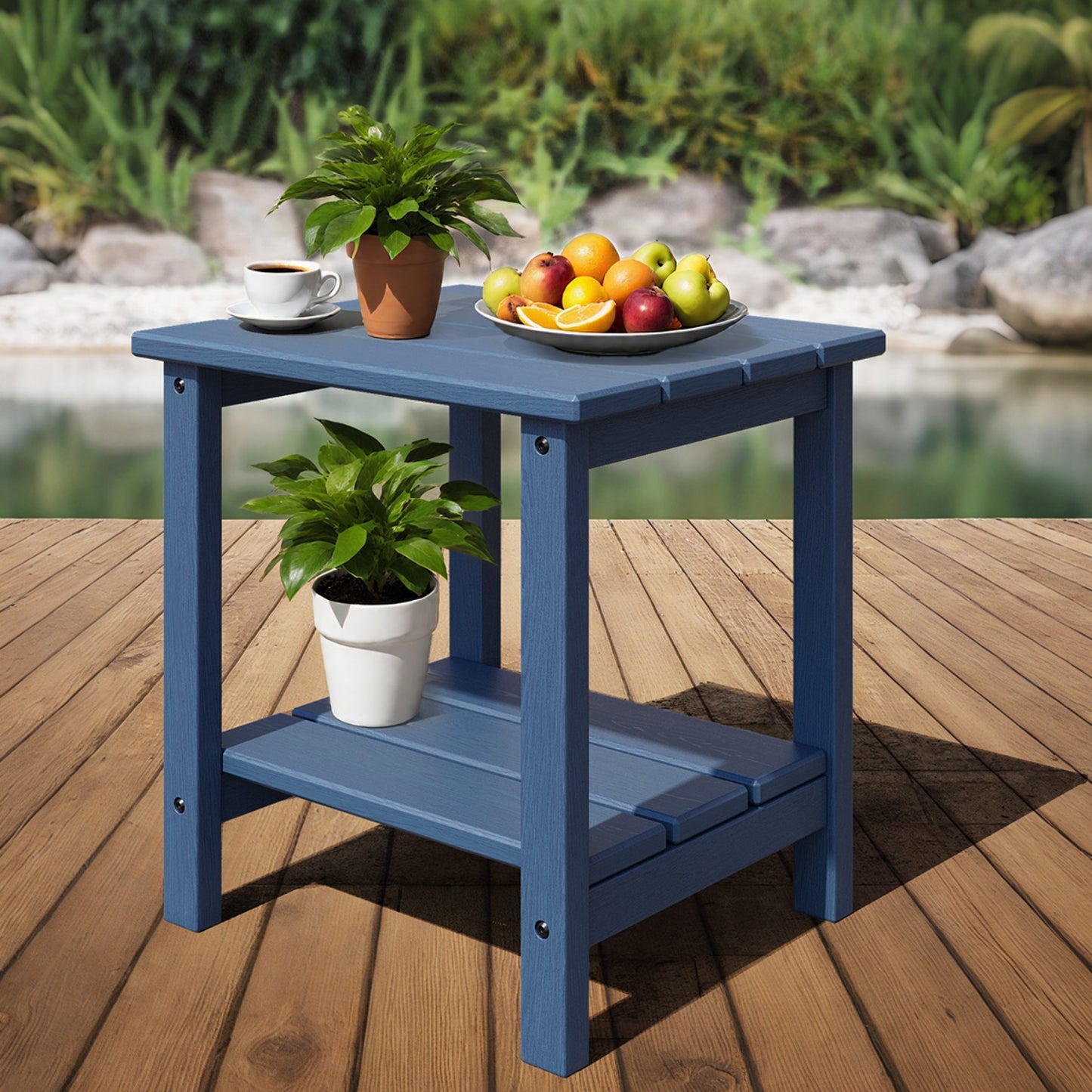 Garvee 2-Tier HDPE All Weather Adirondack Outdoor Side Table, 17.71" x 15.35" x 18.11"
