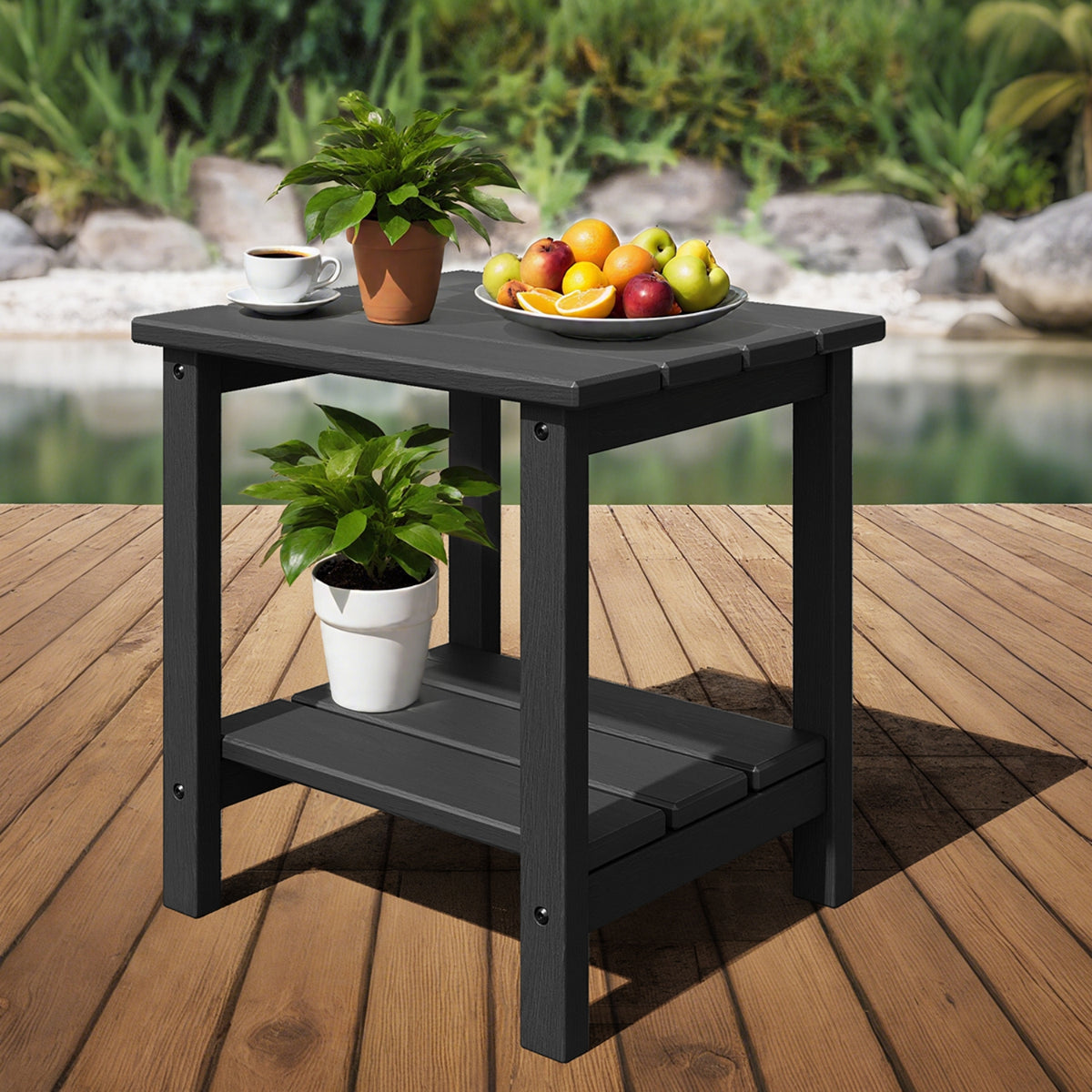 Riedhoff 2-Tiers Outdoor Side Table for Patio, 17.71" x 15.35"x 18.11", Weather Resistant