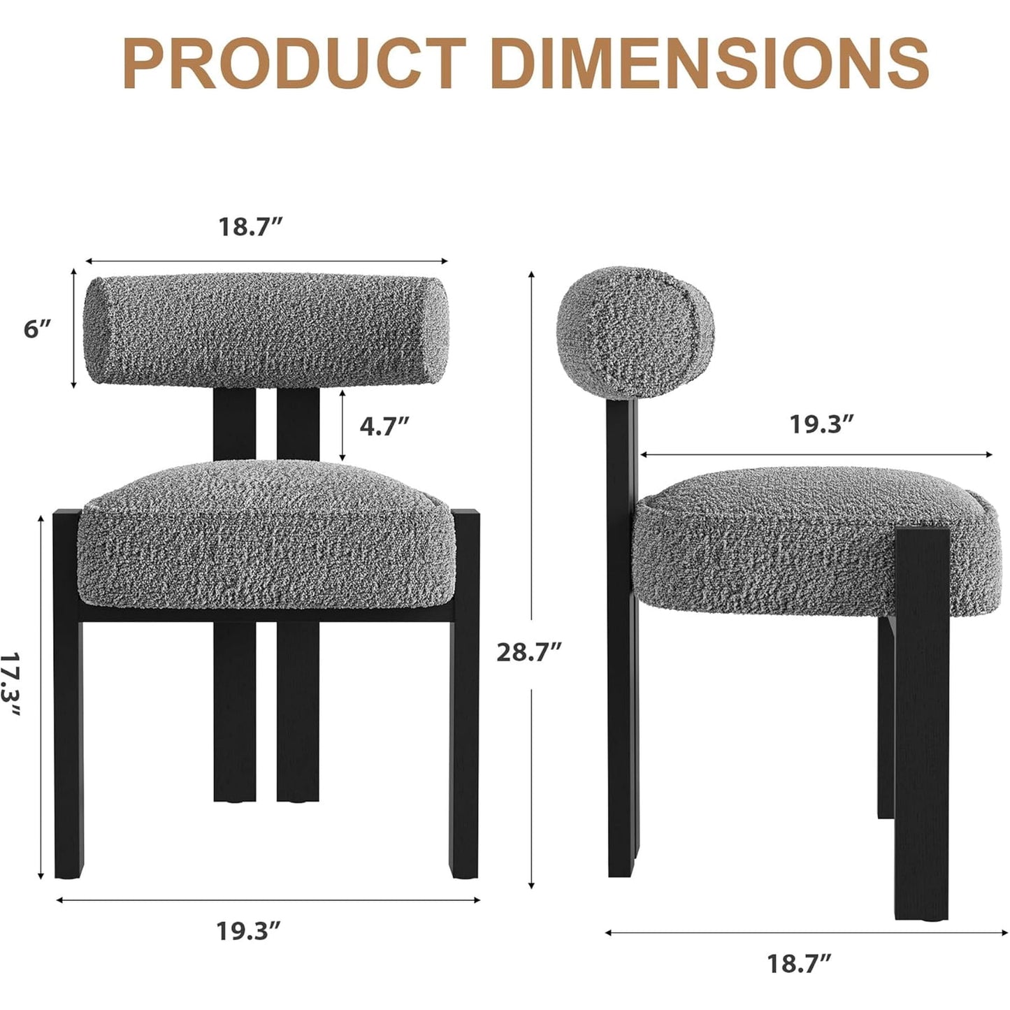 Garvee Upholstered Dining Chair 19.3 x 18.7 x 28.7", Ergonomic Curved Back Support