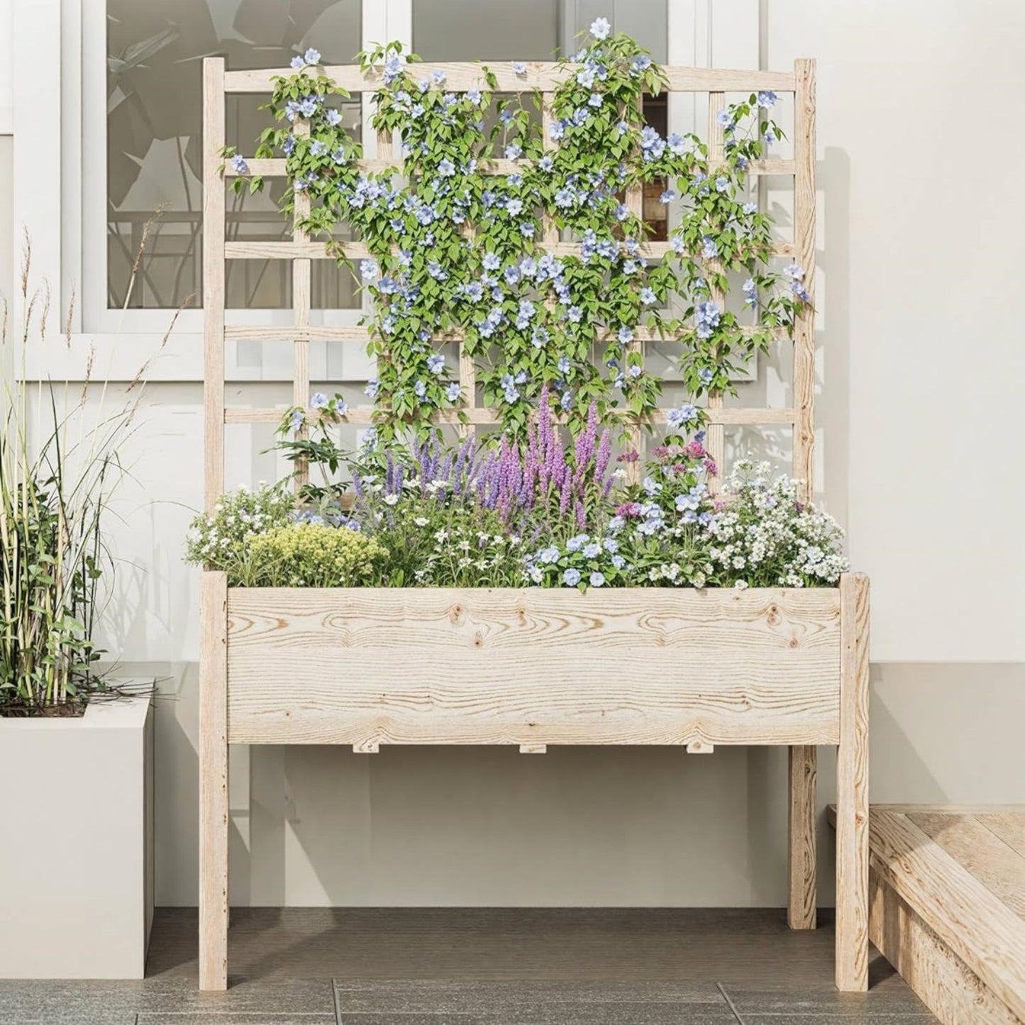 Garvee Wooden Planter Boxes with Trellis & Legs 46.46 x 23.23 x 65.36 inch, Oak