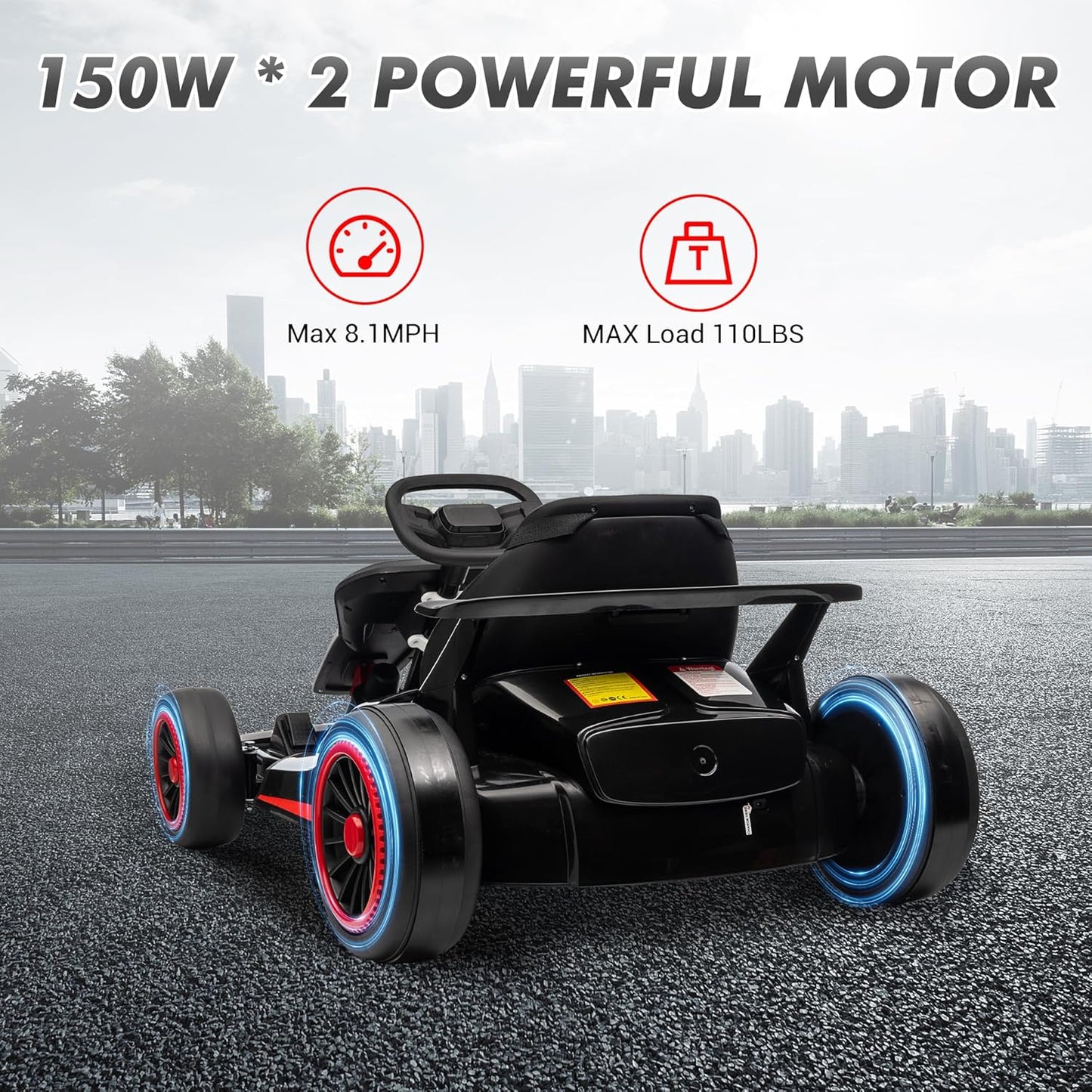 Garvee Kids Electric Drift Go-Kart, 24V 7AH Battery, 2*150W Motors, Outdoor Ride On Toy
