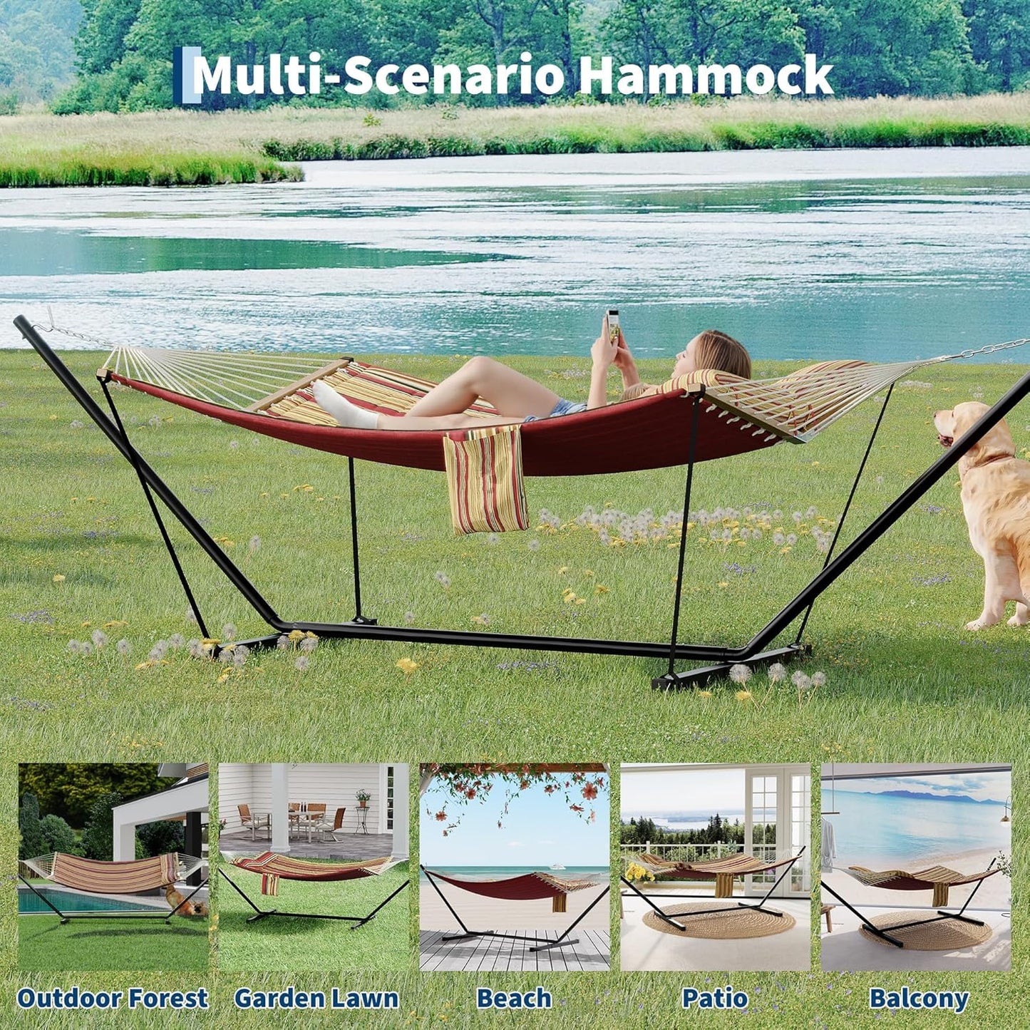 Garvee Double Hammock with Stand, Heavy Duty with Balance Rope