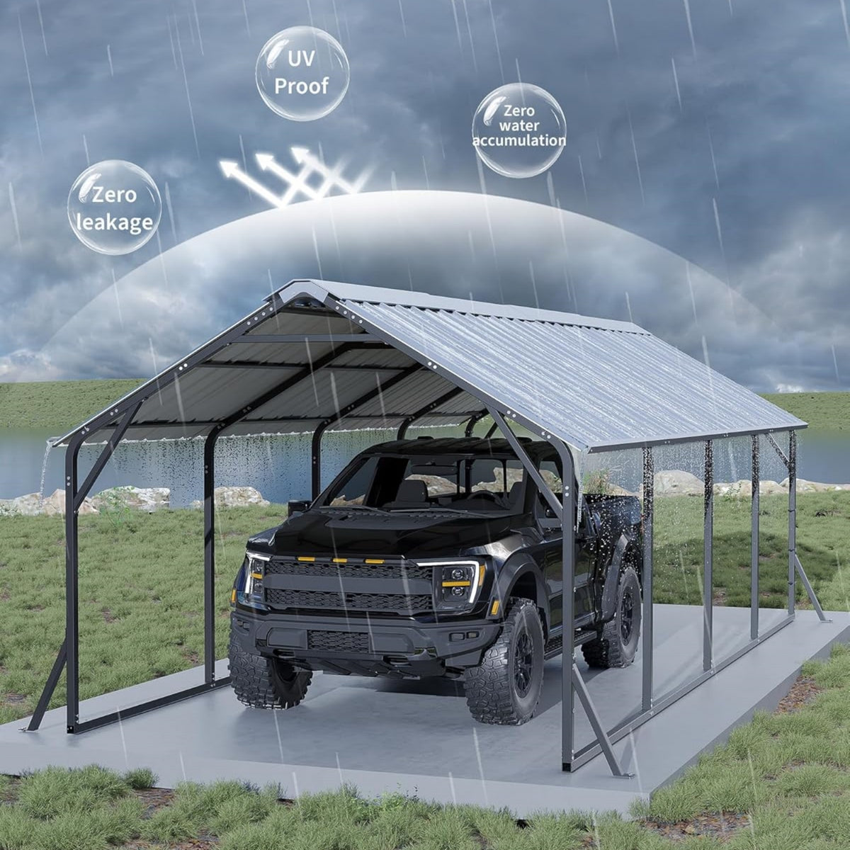 Riedhoff Metal Carport with Vertical Roof, Heavy Duty Steel, Gray