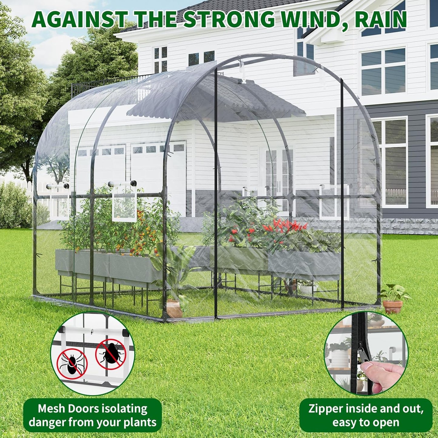 Garvee Portable Walk-in Greenhouse 98.42 x 78.74 x 78.74", Upgraded Heavy Duty Frame