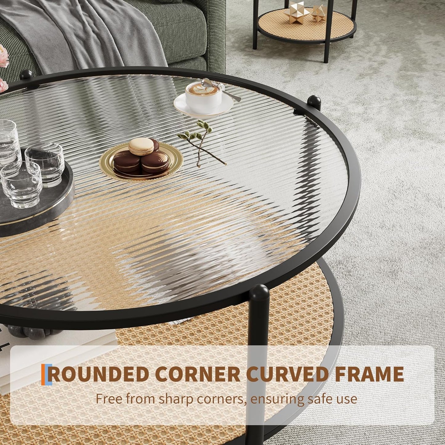 Garvee 2-Tier 30 inch Round Rattan Coffee Table with Storage