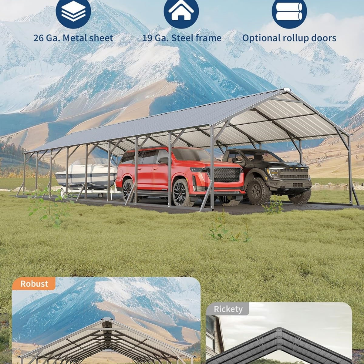 Riedhoff Metal Carport with Vertical Roof, Heavy Duty Steel, Gray