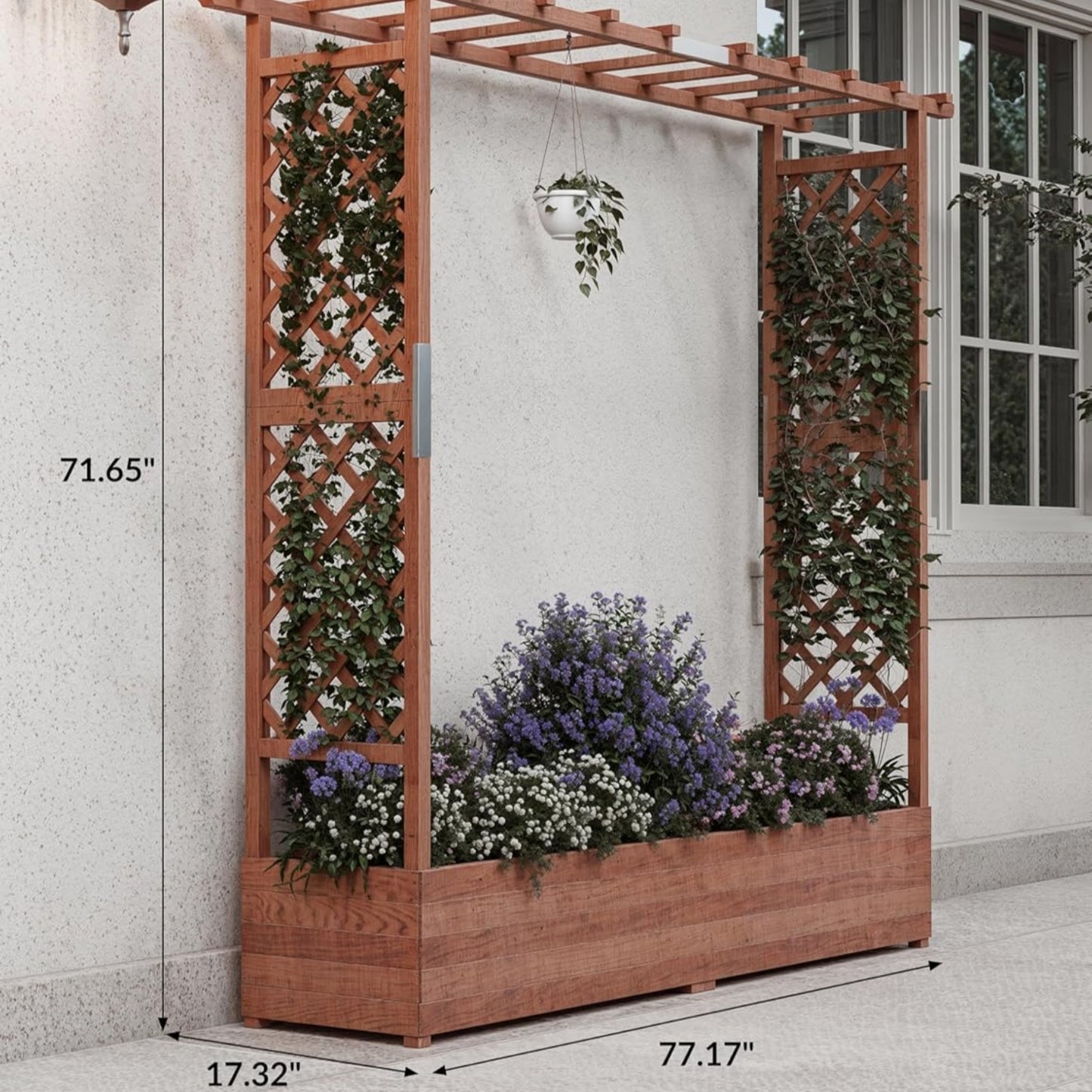 Riedhoff Wooden Raised Garden Bed with Trellis, Hanging Roof & Side Trellis