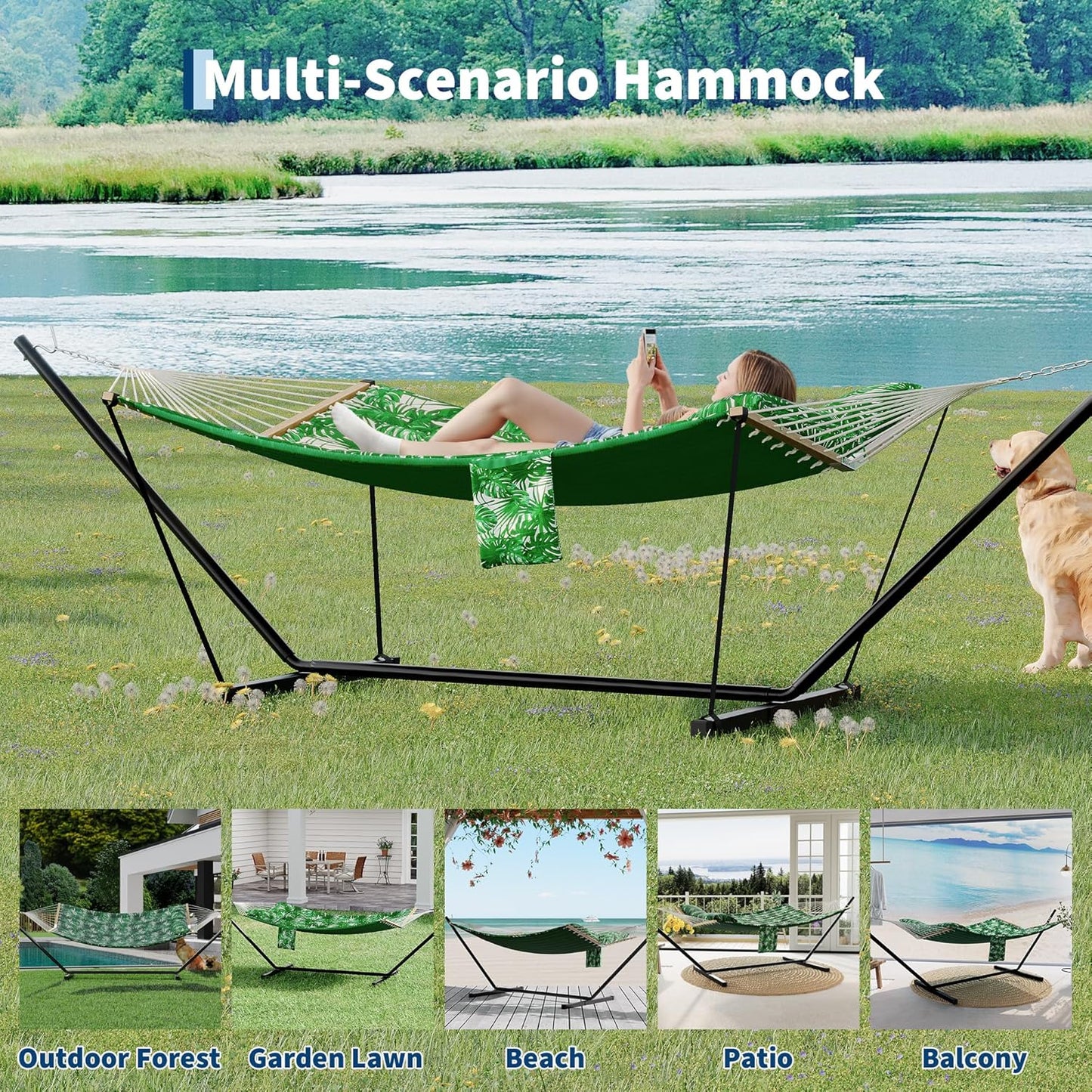 Garvee Double Hammock with Stand, Heavy Duty with Balance Rope