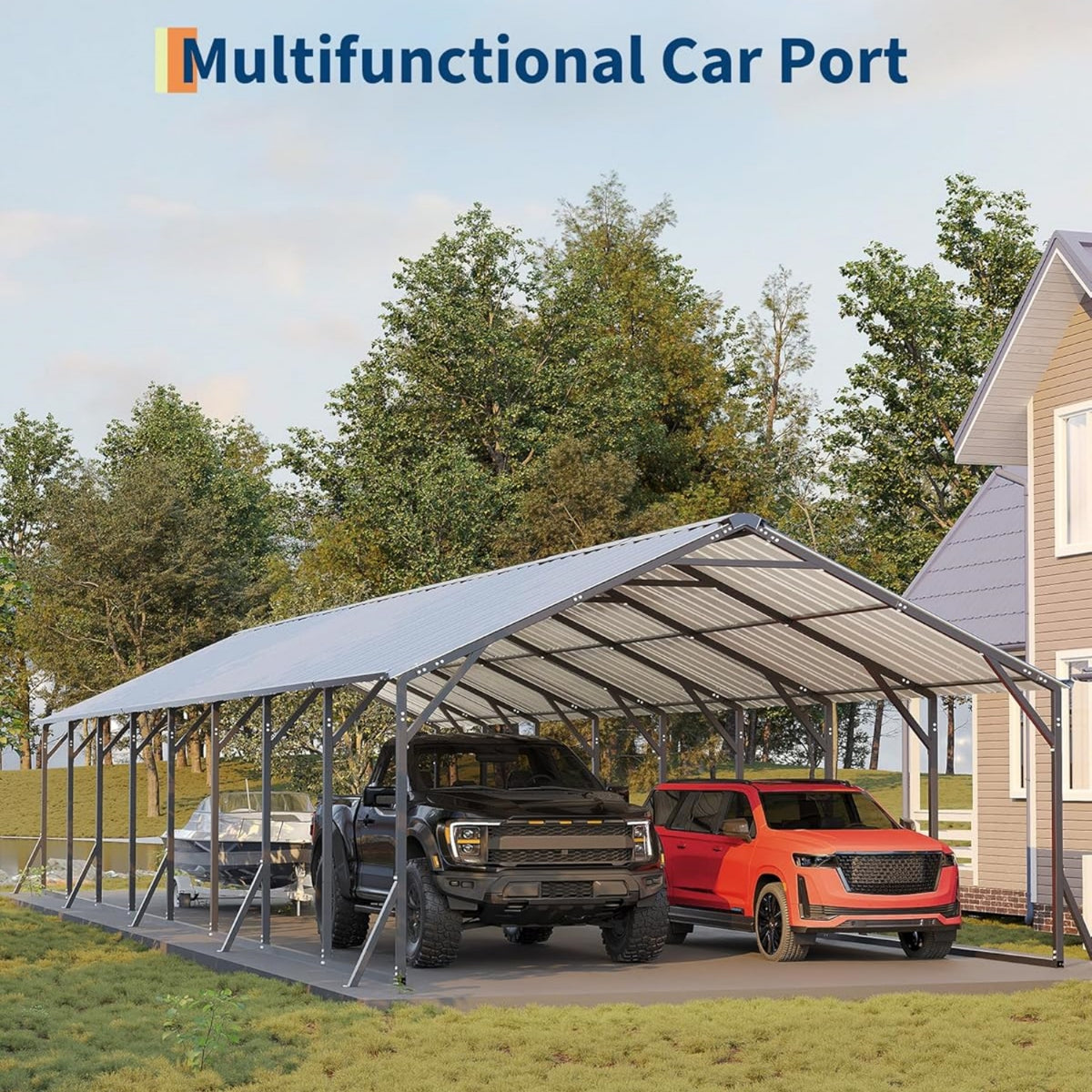 Riedhoff Metal Carport with Vertical Roof, Heavy Duty Steel, Gray