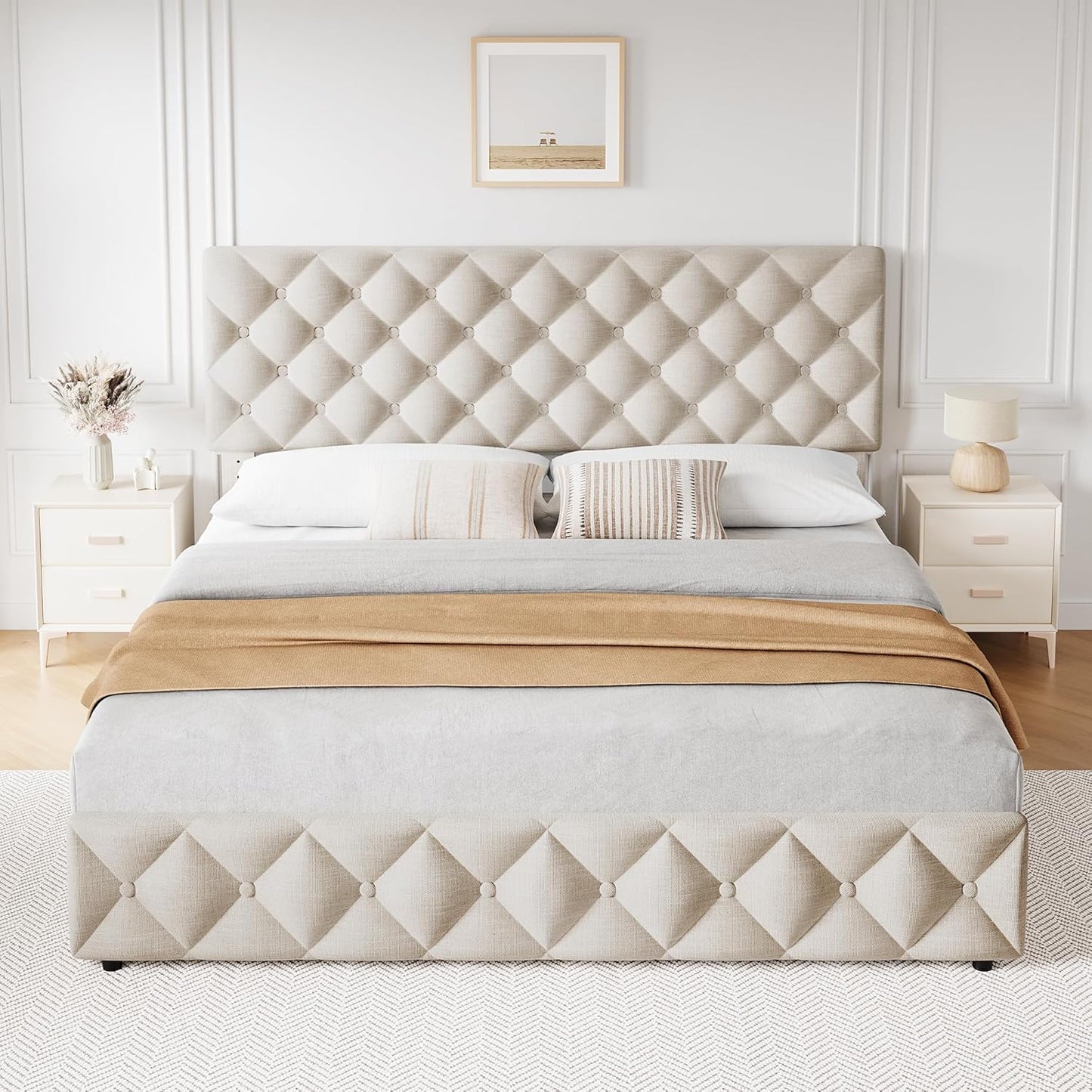 GARVEE Bed Frame with 4 Storage Drawers & Adjustable Headboard